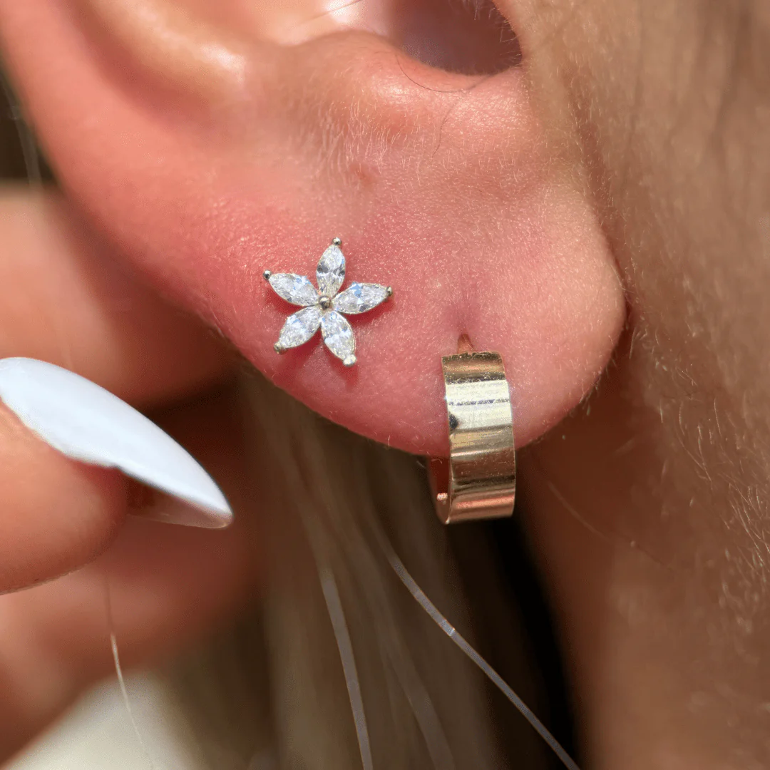 White Gold Marquise Flower Flat Back Earring - Image 8
