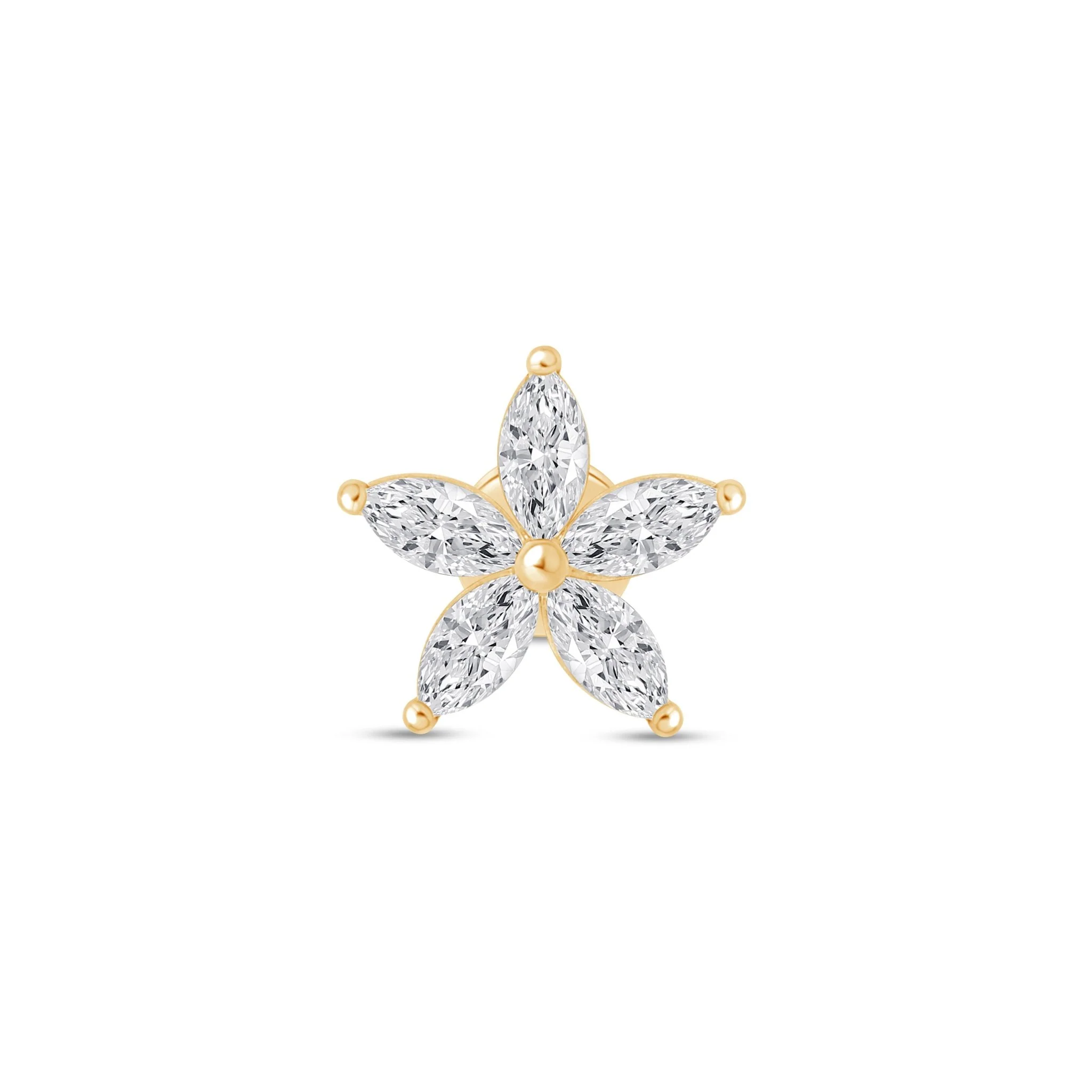Yellow Gold Marquise Flower Flat Back Earring