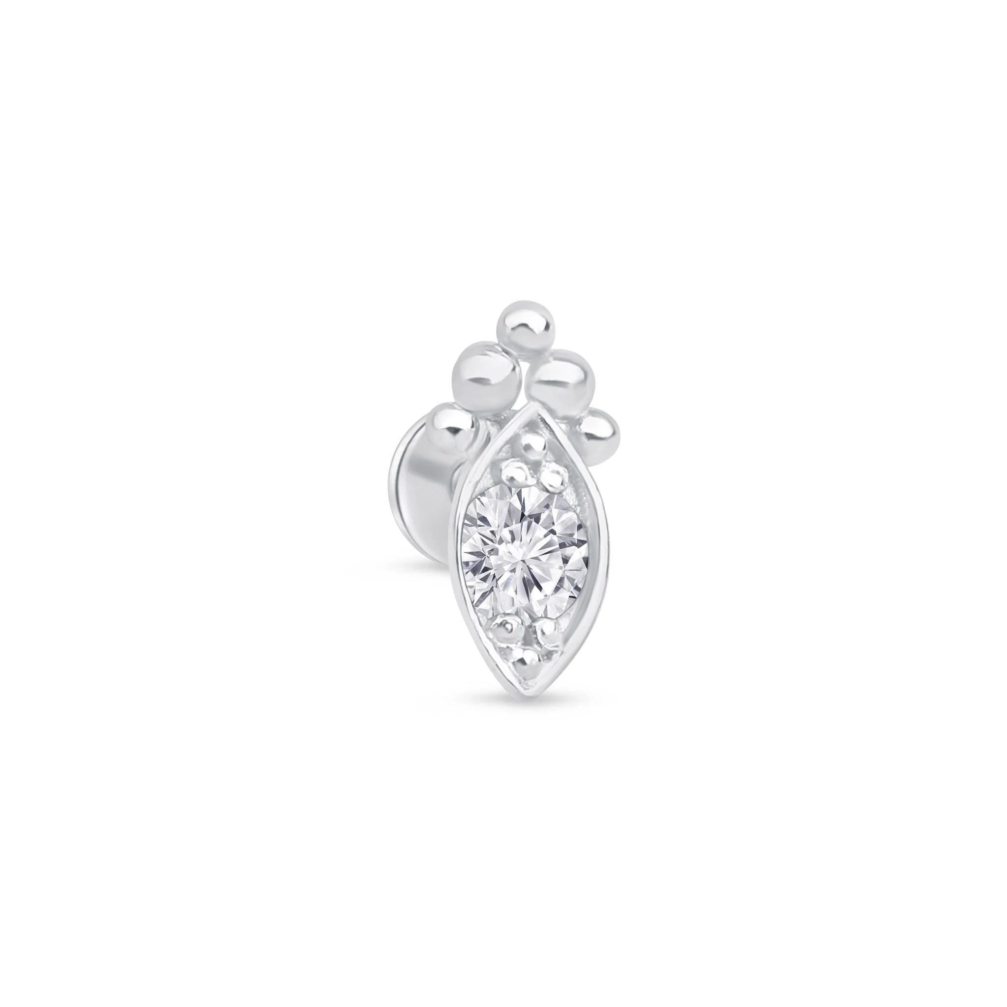 White Gold Beaded Marquise Flat Back Earring