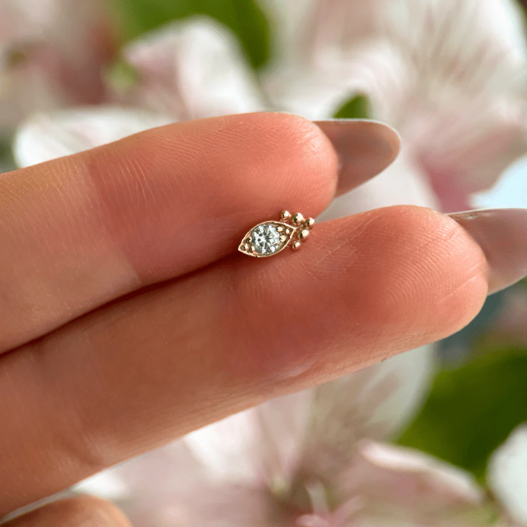 White Gold Beaded Marquise Flat Back Earring - Image 5