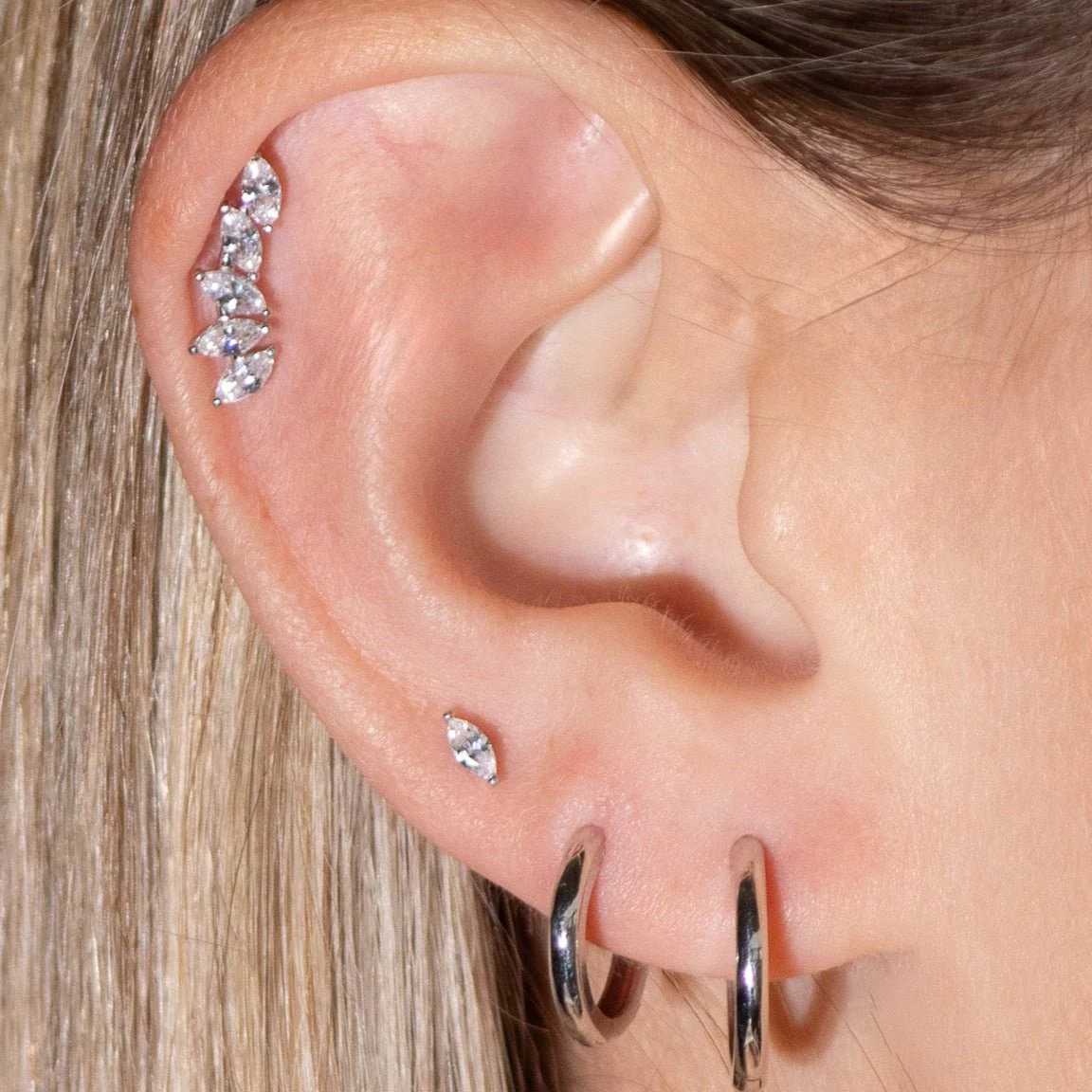 Yellow Gold Marquise Illusion Flat Back Ear Climber - Image 3