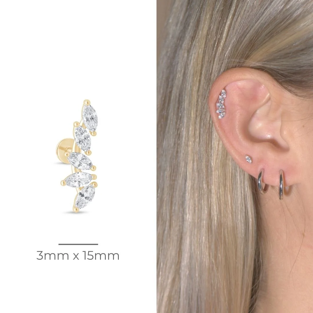Yellow Gold Marquise Illusion Flat Back Ear Climber - Image 8