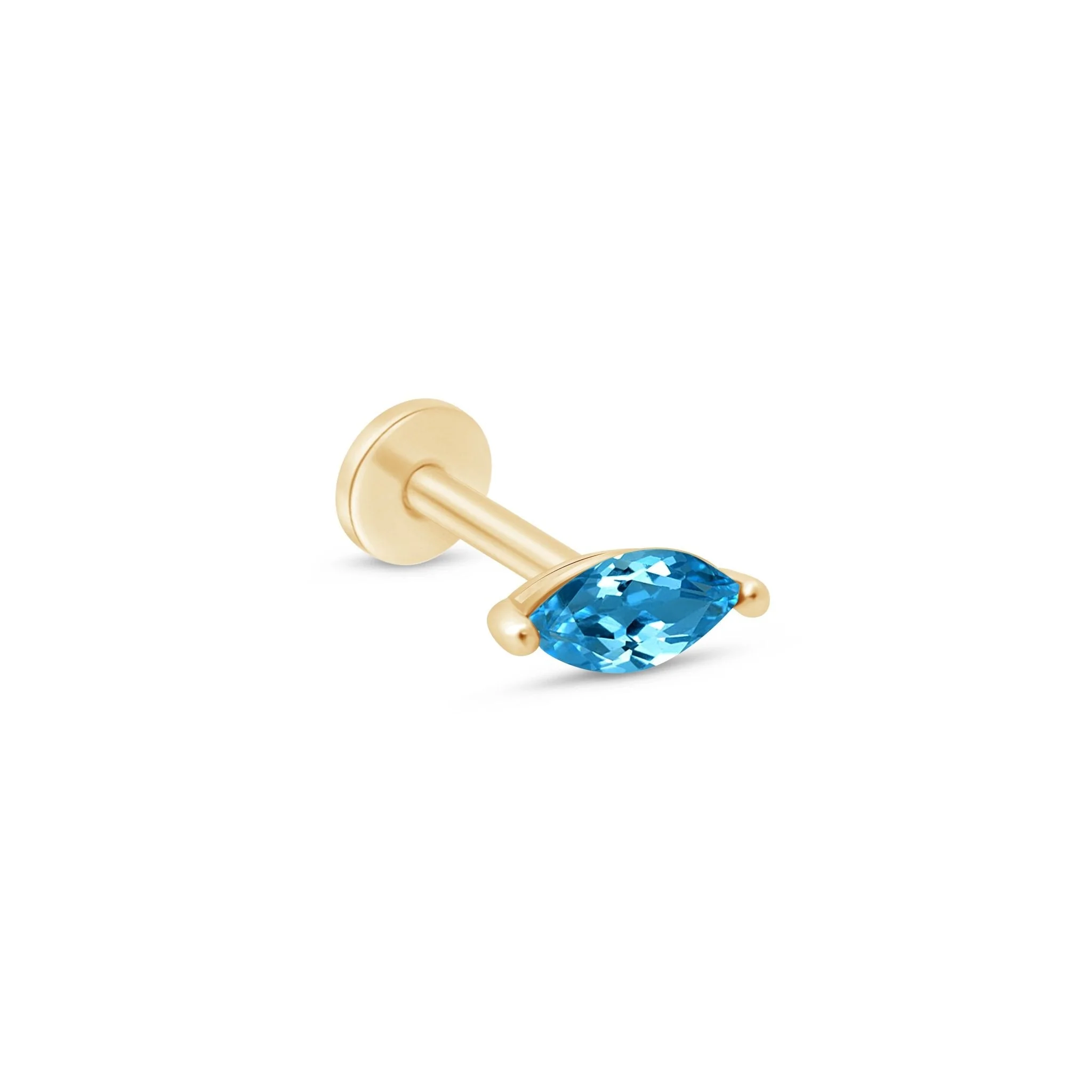 Yellow Gold Marquise Blue Topaz Flat Back Earring