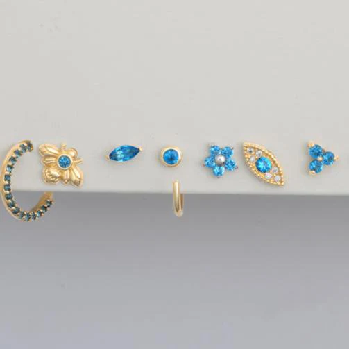 Yellow Gold Marquise Blue Topaz Flat Back Earring - Image 2