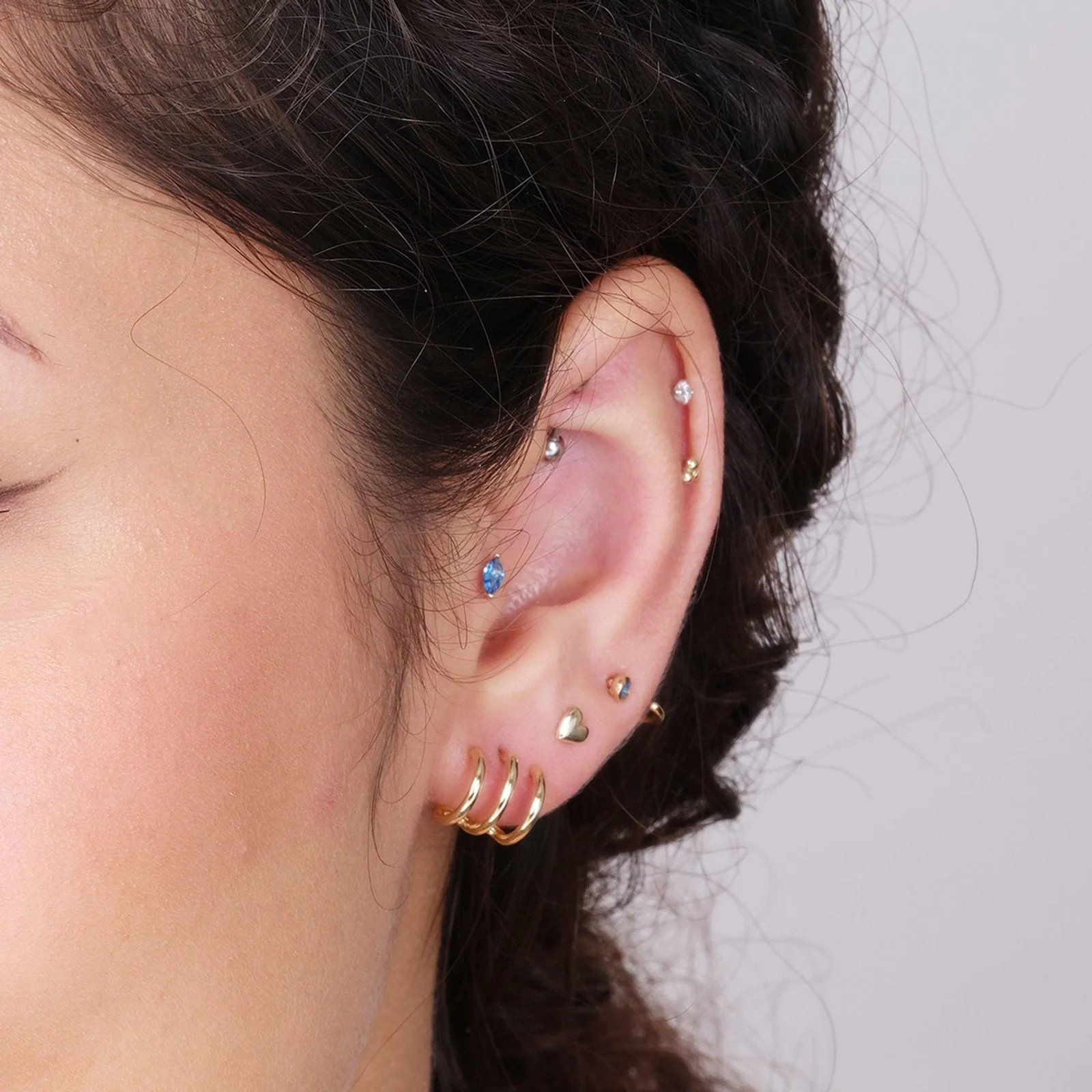 Yellow Gold Marquise Blue Topaz Flat Back Earring - Image 5