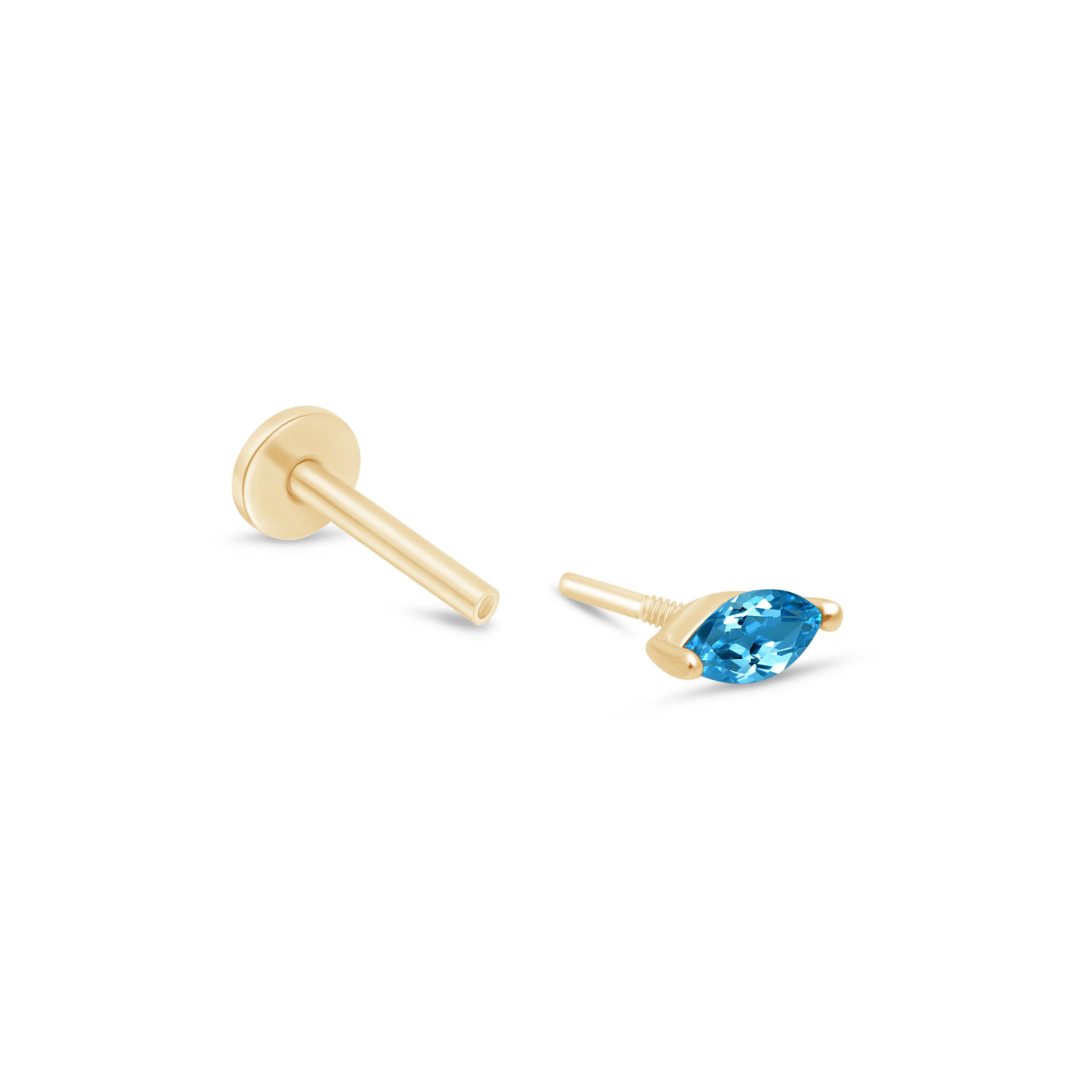 Yellow Gold Marquise Blue Topaz Flat Back Earring - Image 7