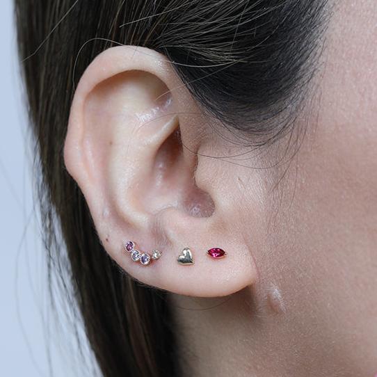Yellow Gold Marquise Pink Ruby Flat Back Earring - Image 2