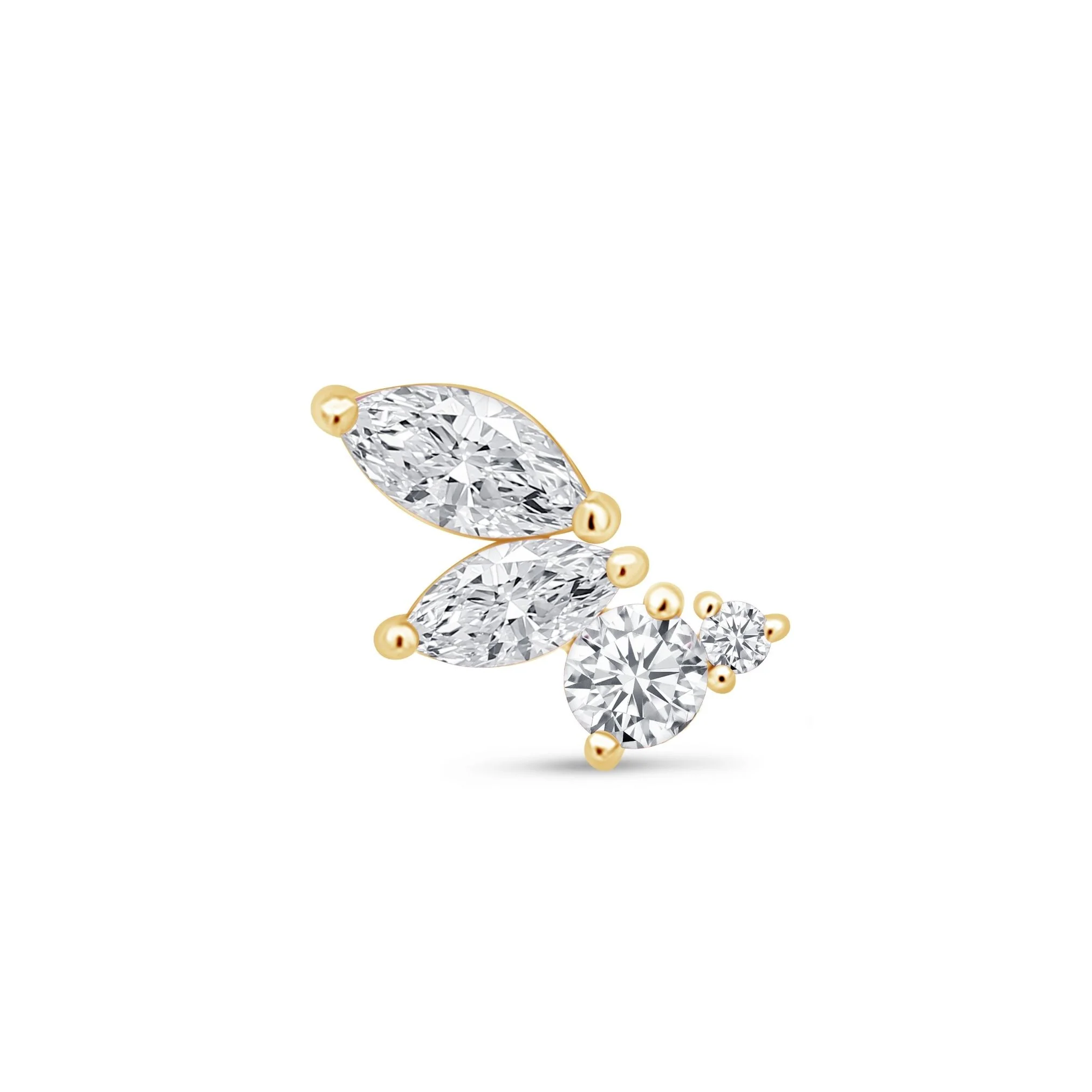 Yellow Gold Marquise Angel Wing Flat Back Earring