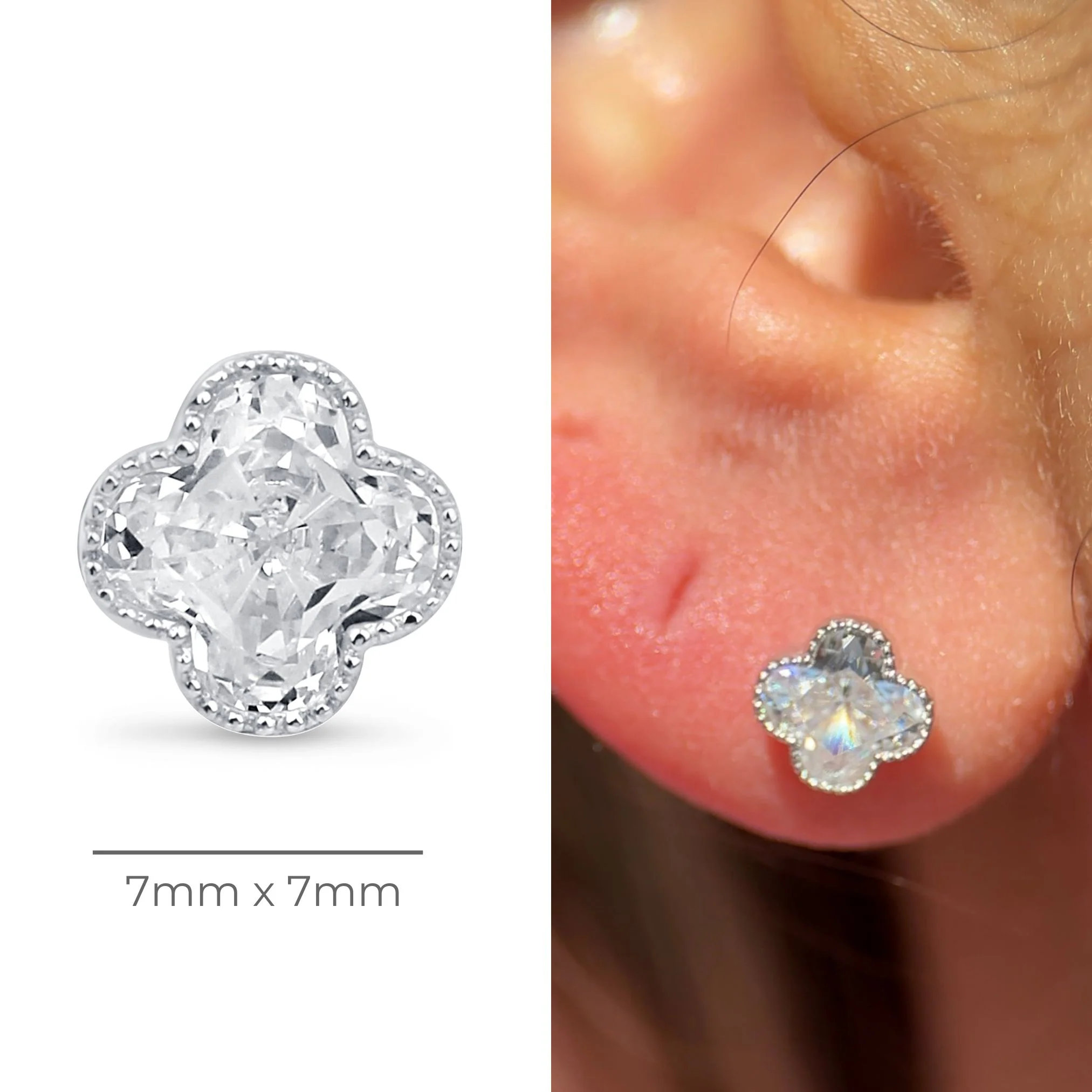 White Gold Clover Milgrain Flat Back Earring - Image 9