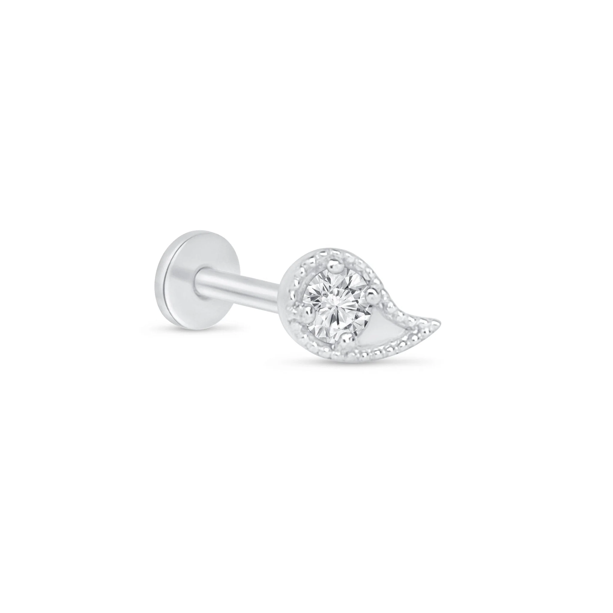 White Gold Diamond Paisley Milgrain Flat Back Earring - Image 2
