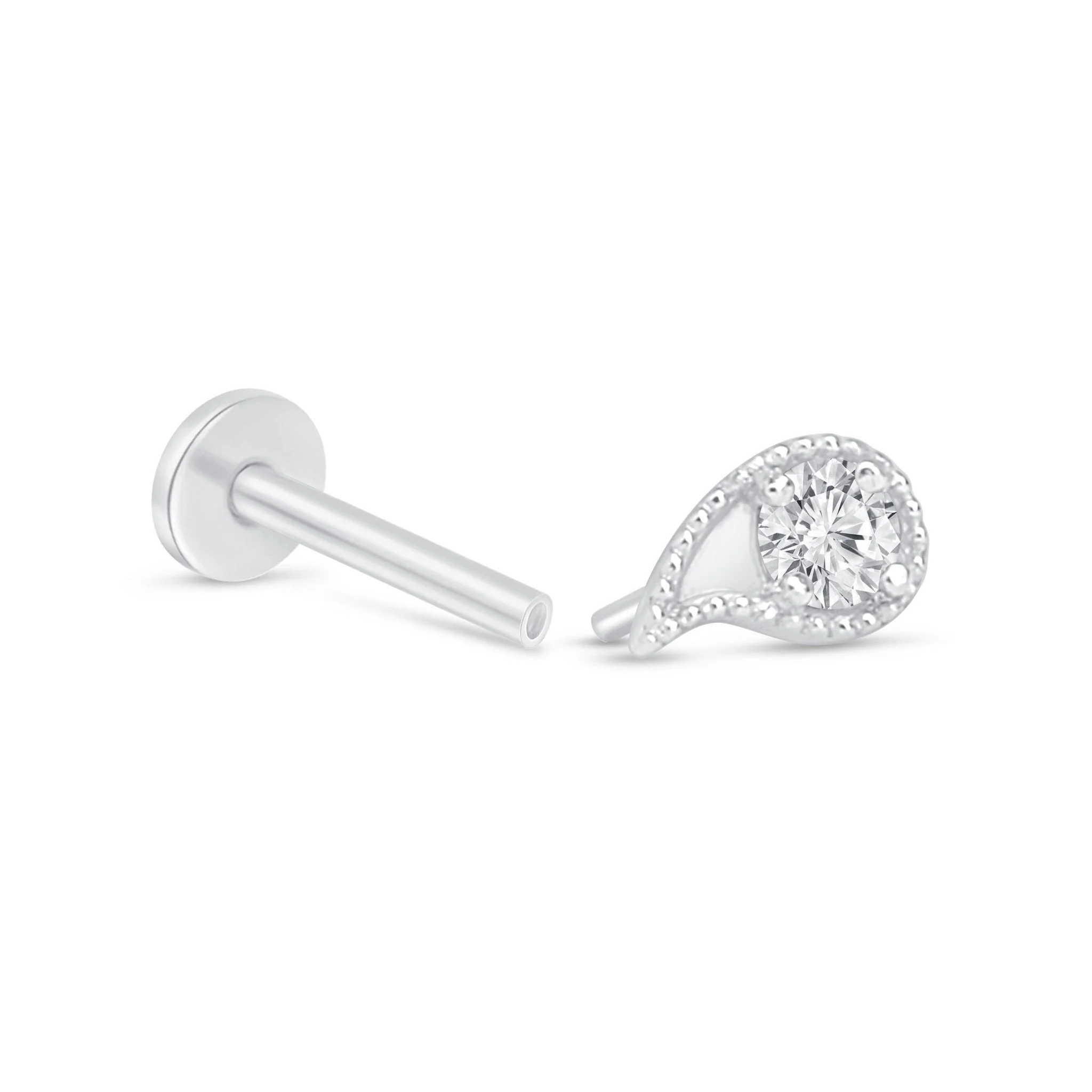 White Gold Diamond Paisley Milgrain Flat Back Earring - Image 8