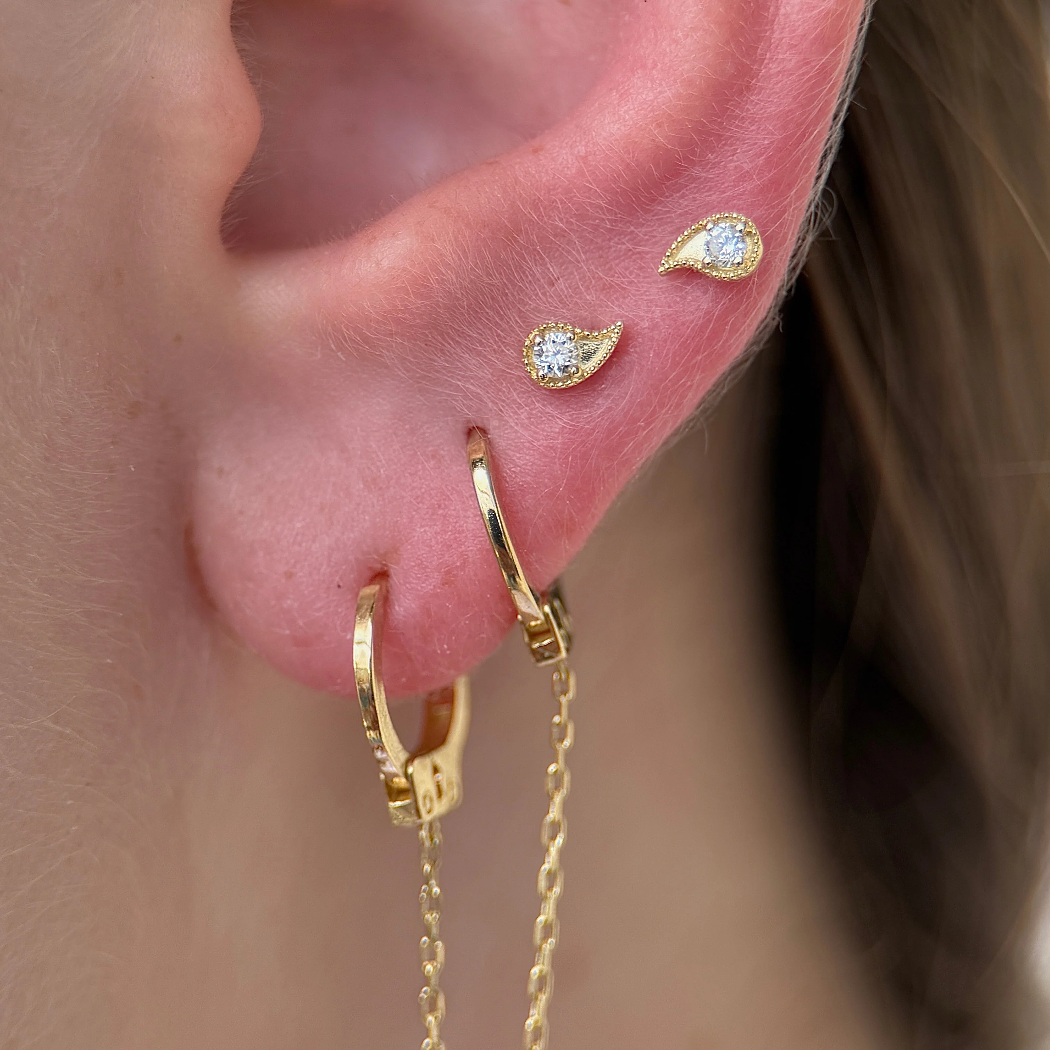 Rose Gold Diamond Paisley Milgrain Flat Back Earring - Image 2