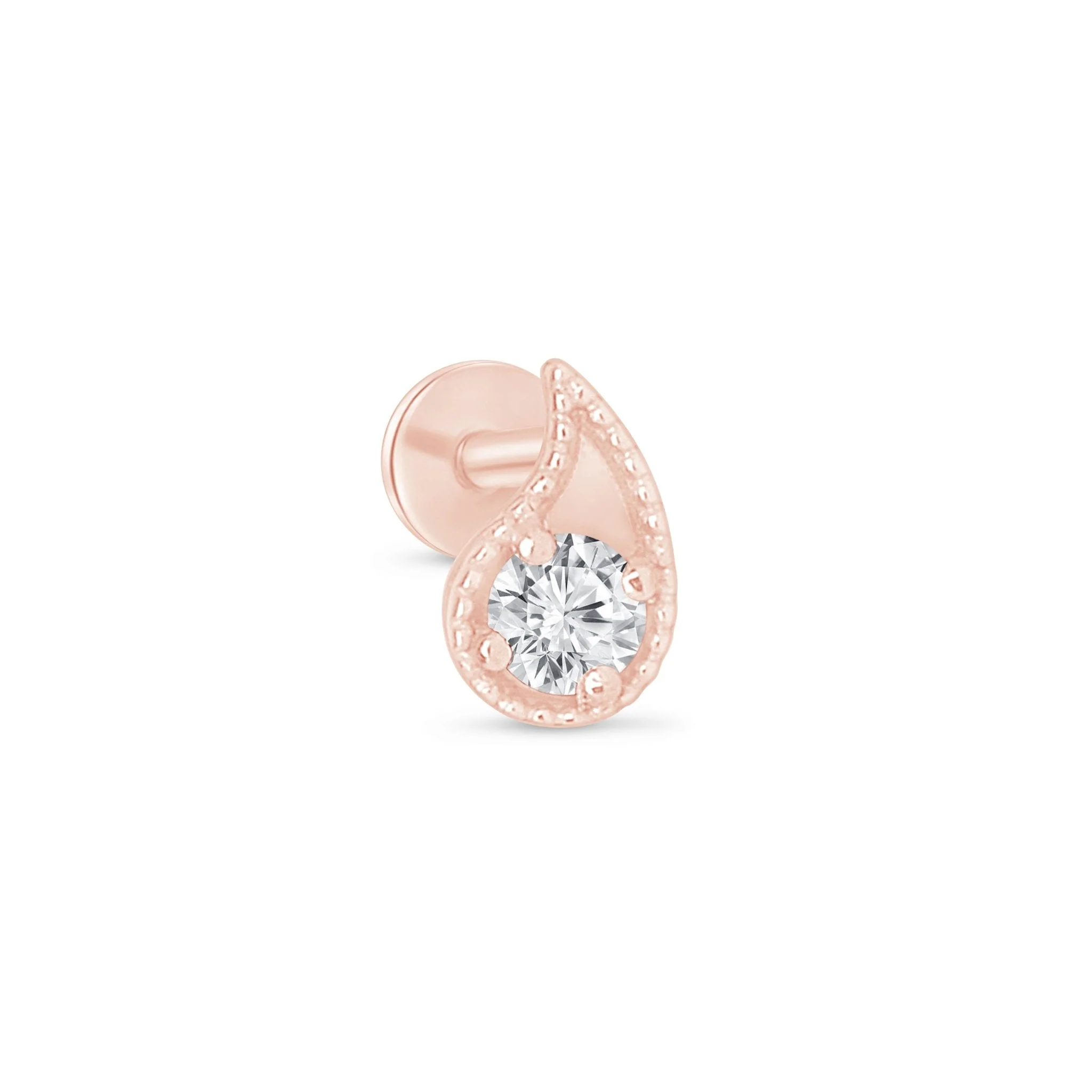 Rose Gold Diamond Paisley Milgrain Flat Back Earring - Image 5