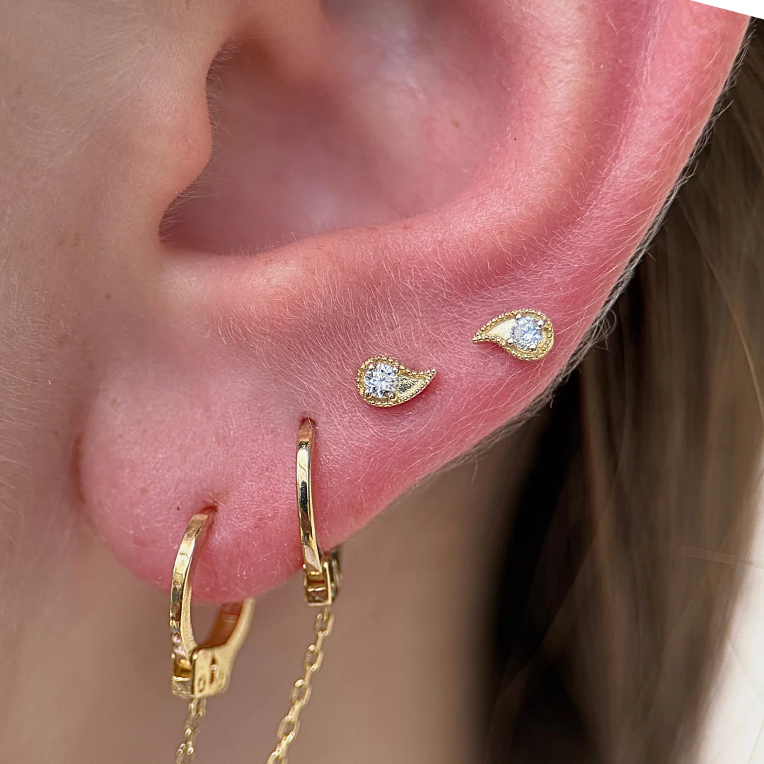 Rose Gold Diamond Paisley Milgrain Flat Back Earring - Image 7