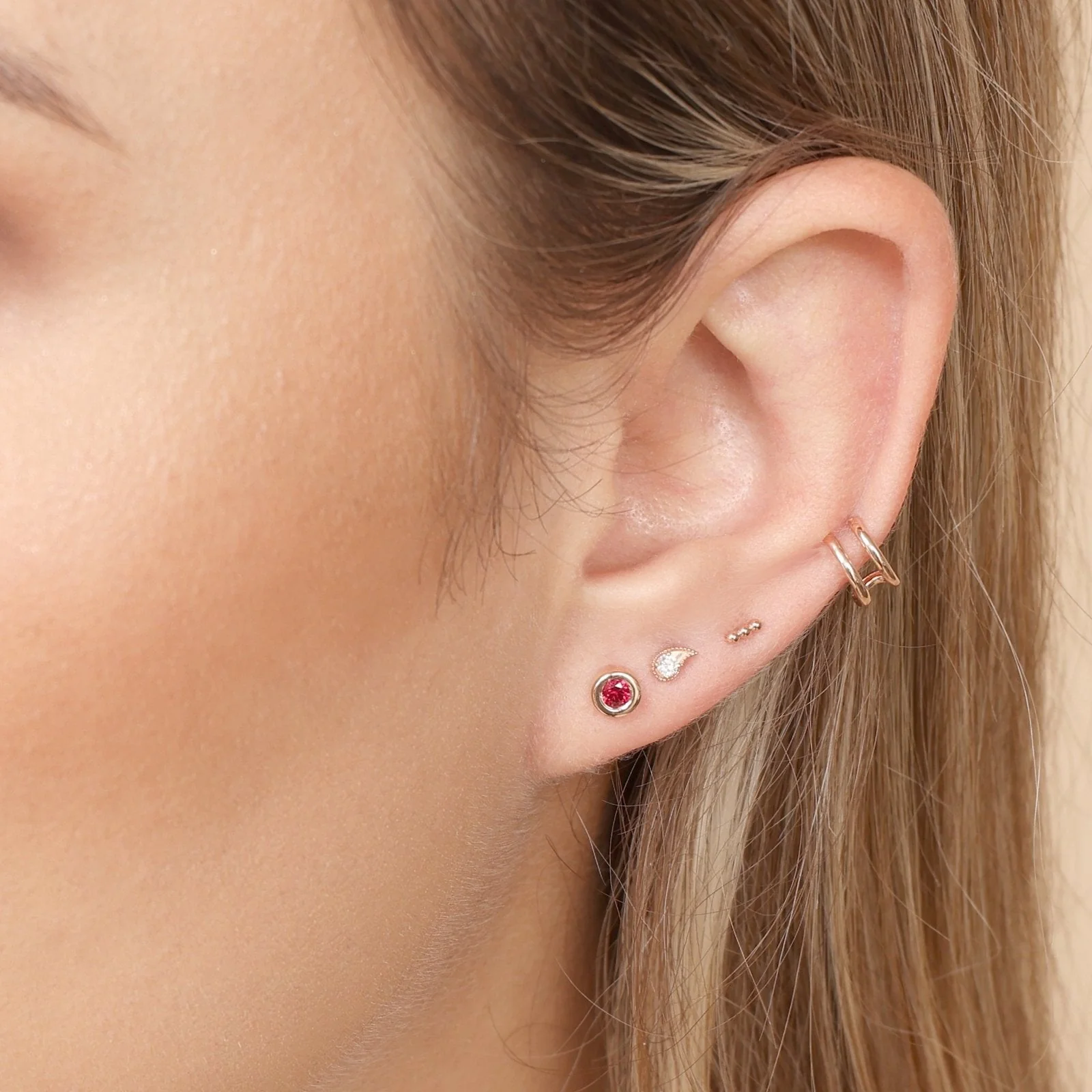 Yellow Gold Diamond Paisley Milgrain Flat Back Earring - Image 5