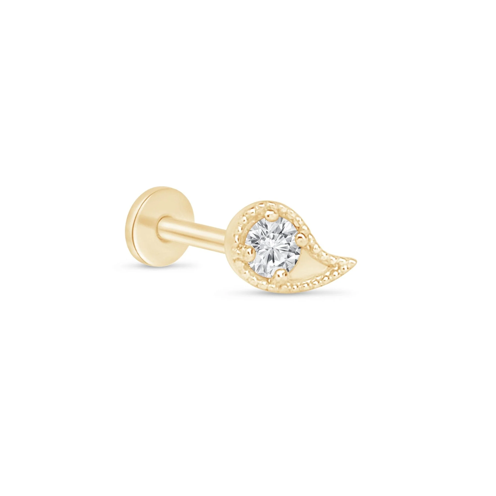 Yellow Gold Diamond Paisley Milgrain Flat Back Earring - Image 8