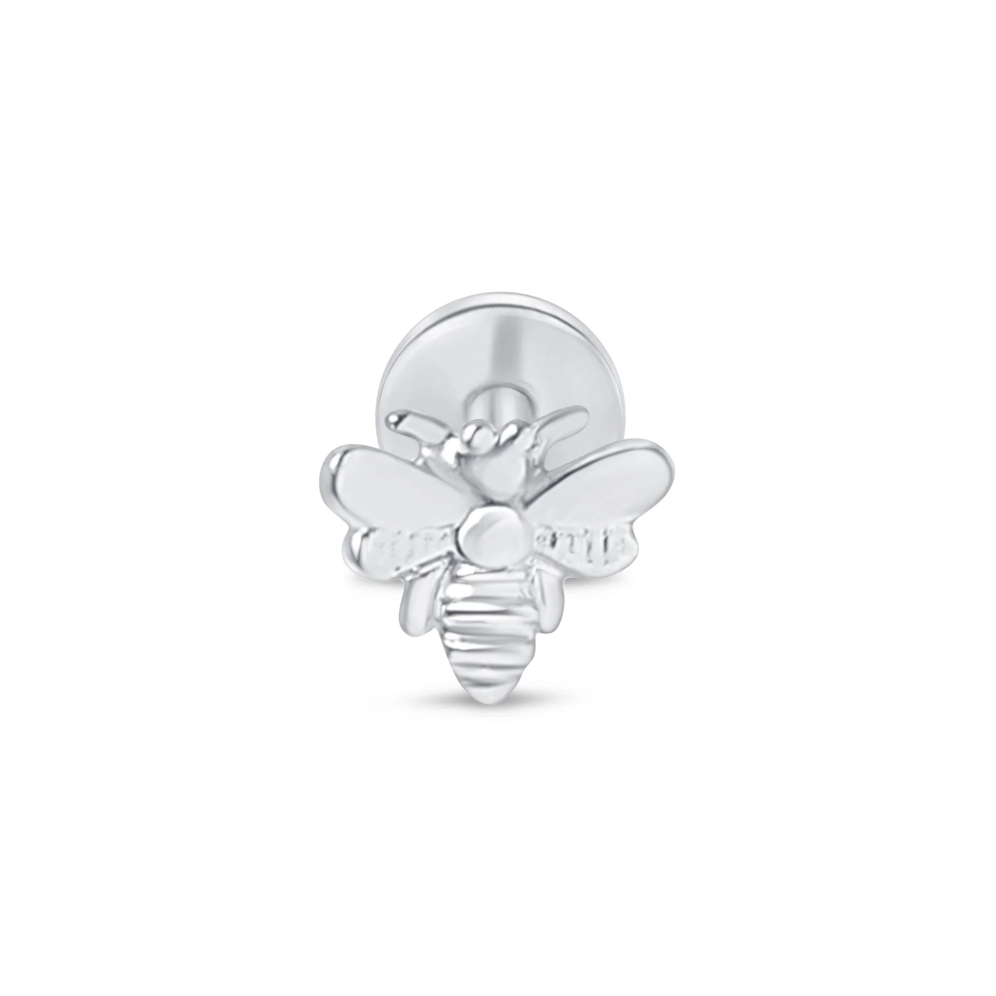 White Gold Bee Flat Back Threaded Stud Earring