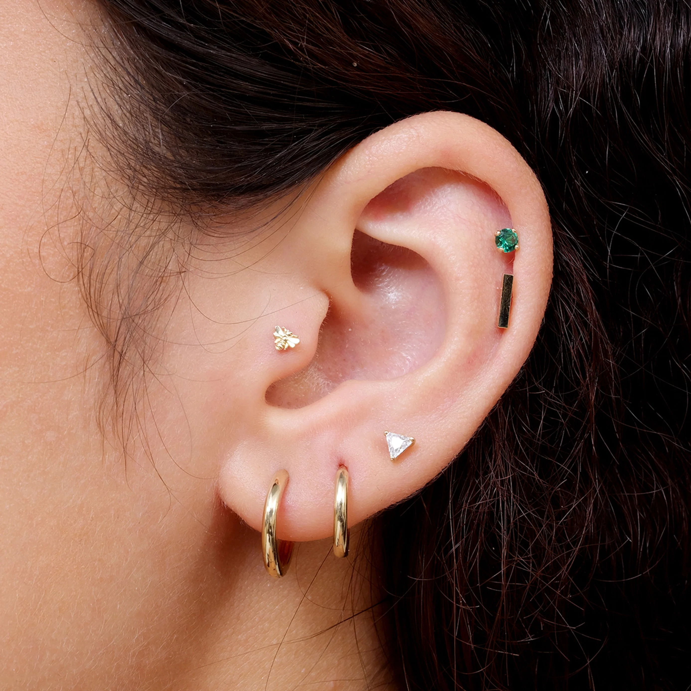Yellow Gold Bee Flat Back Threaded Stud Earring - Image 12