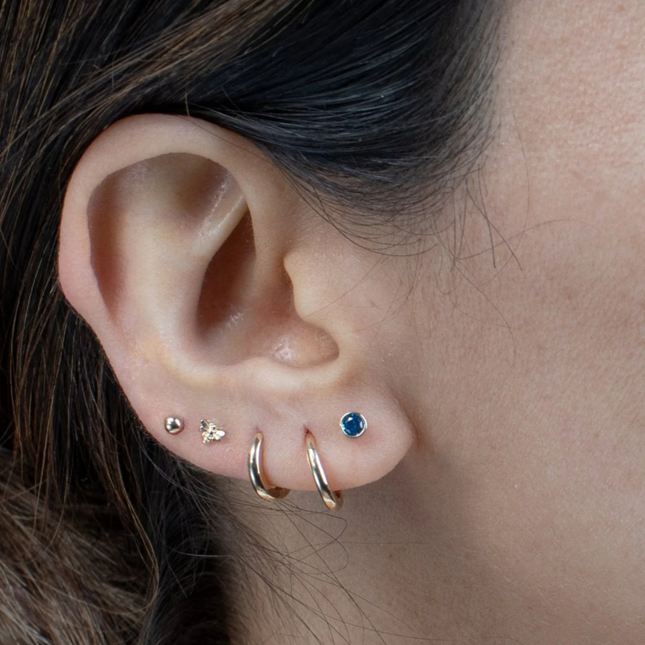 Yellow Gold Bee Flat Back Threaded Stud Earring - Image 13