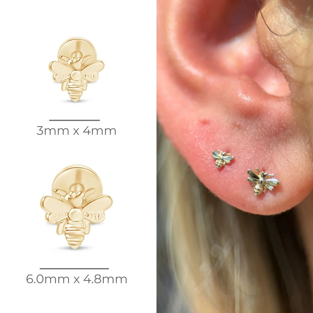Yellow Gold Bee Flat Back Threaded Stud Earring - Image 16