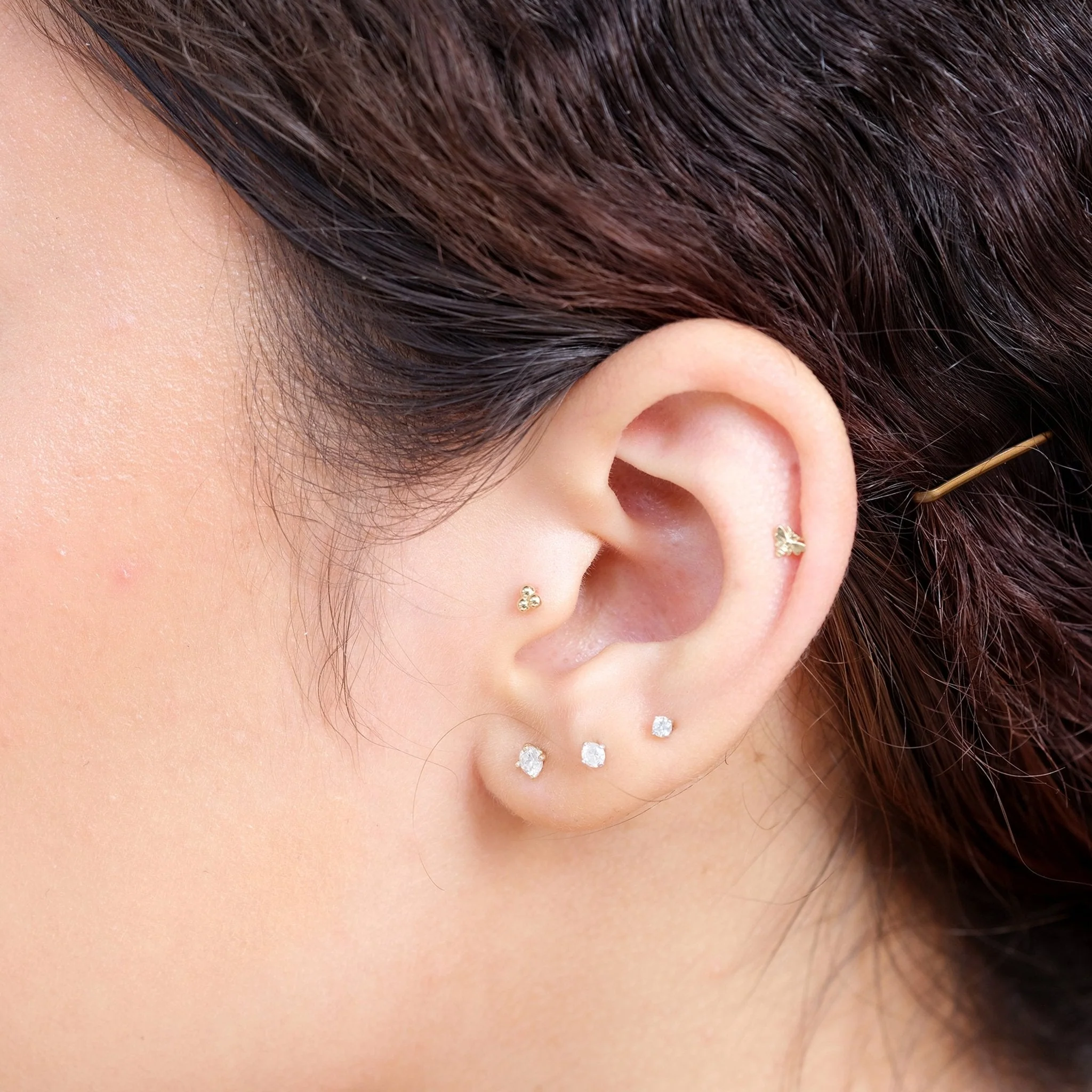 Rose Gold Bee Threaded Flat Back Earring - Image 2