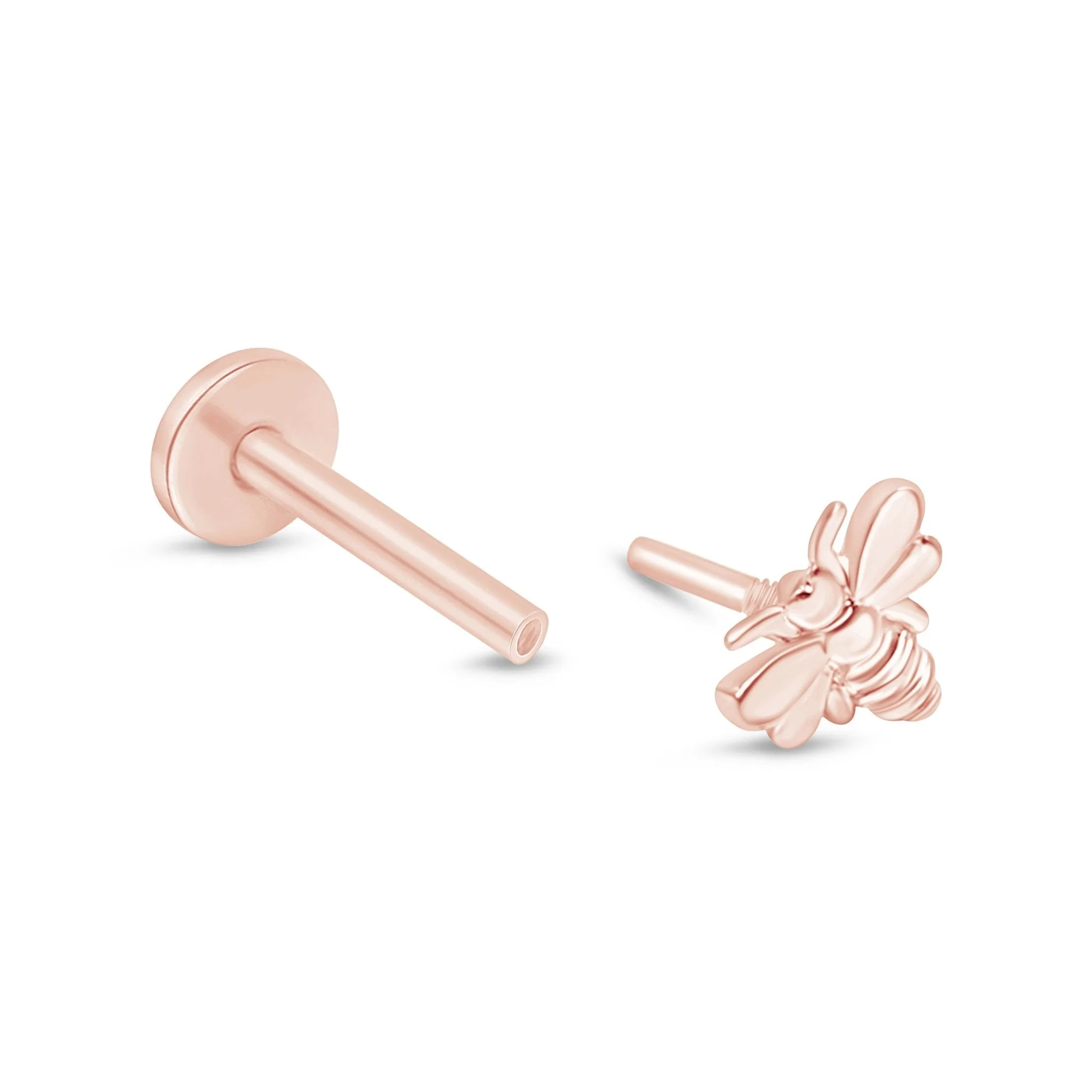 Rose Gold Bee Threaded Flat Back Earring - Image 4