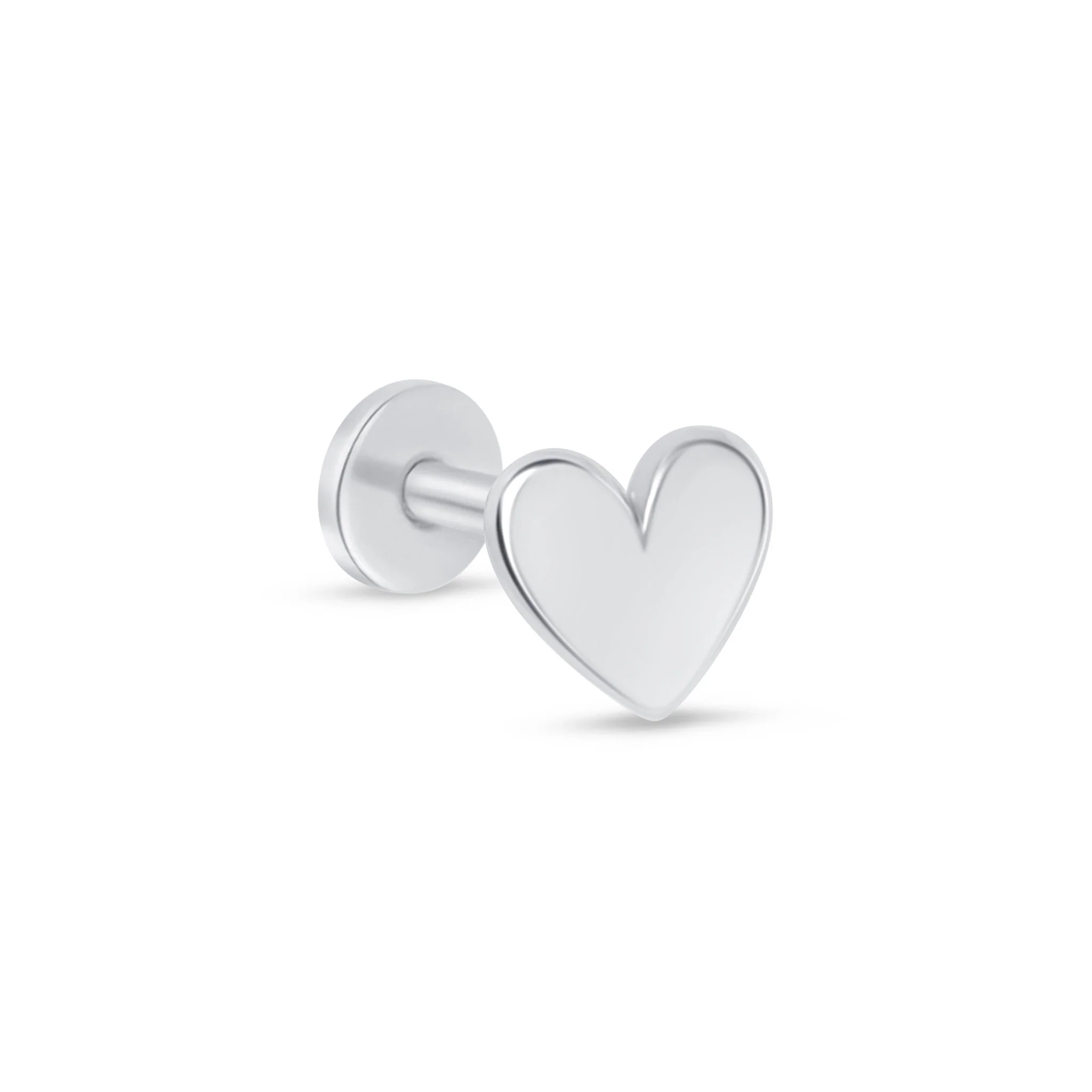 White Gold Heart Threaded Flat Back Stud Earring