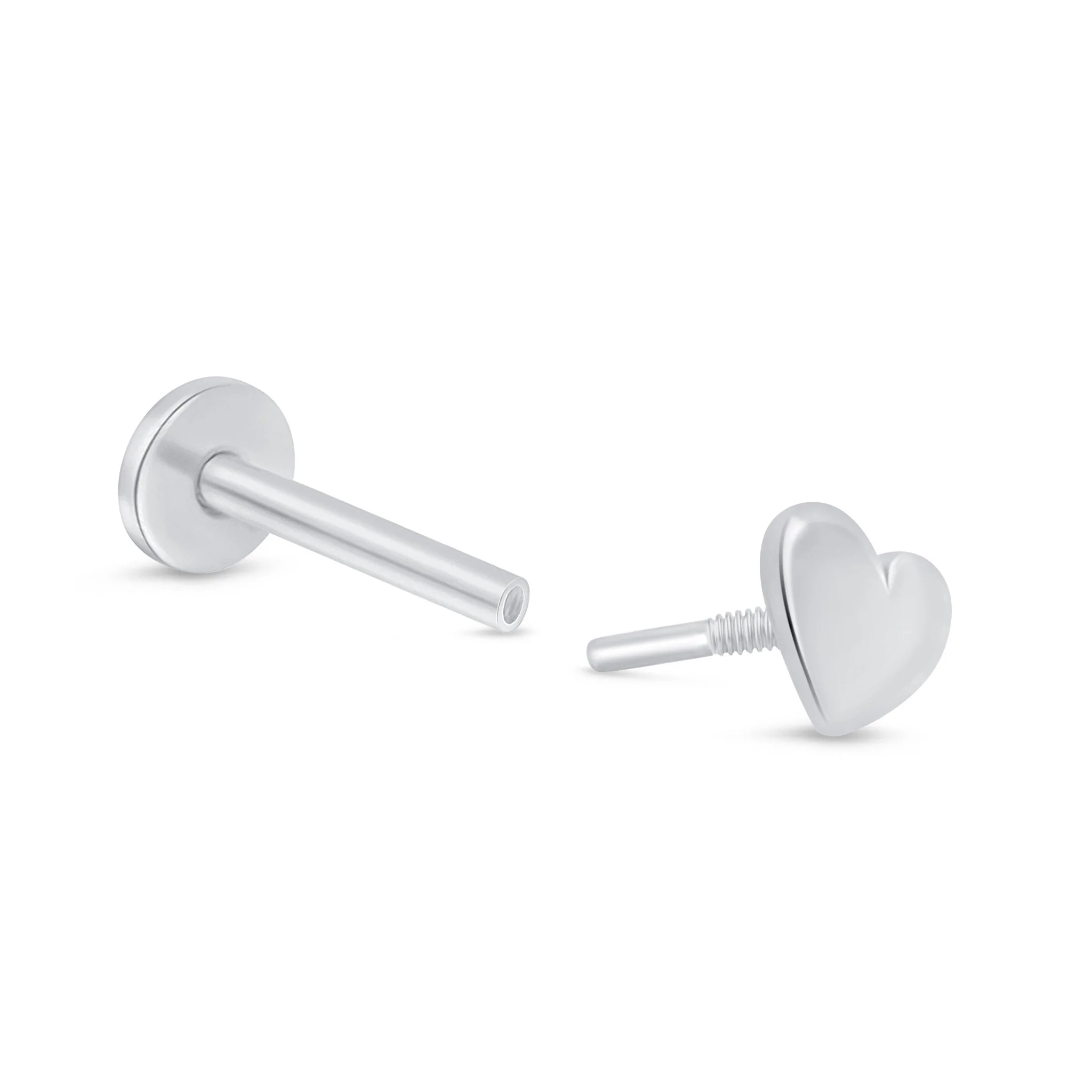 White Gold Heart Threaded Flat Back Stud Earring - Image 4