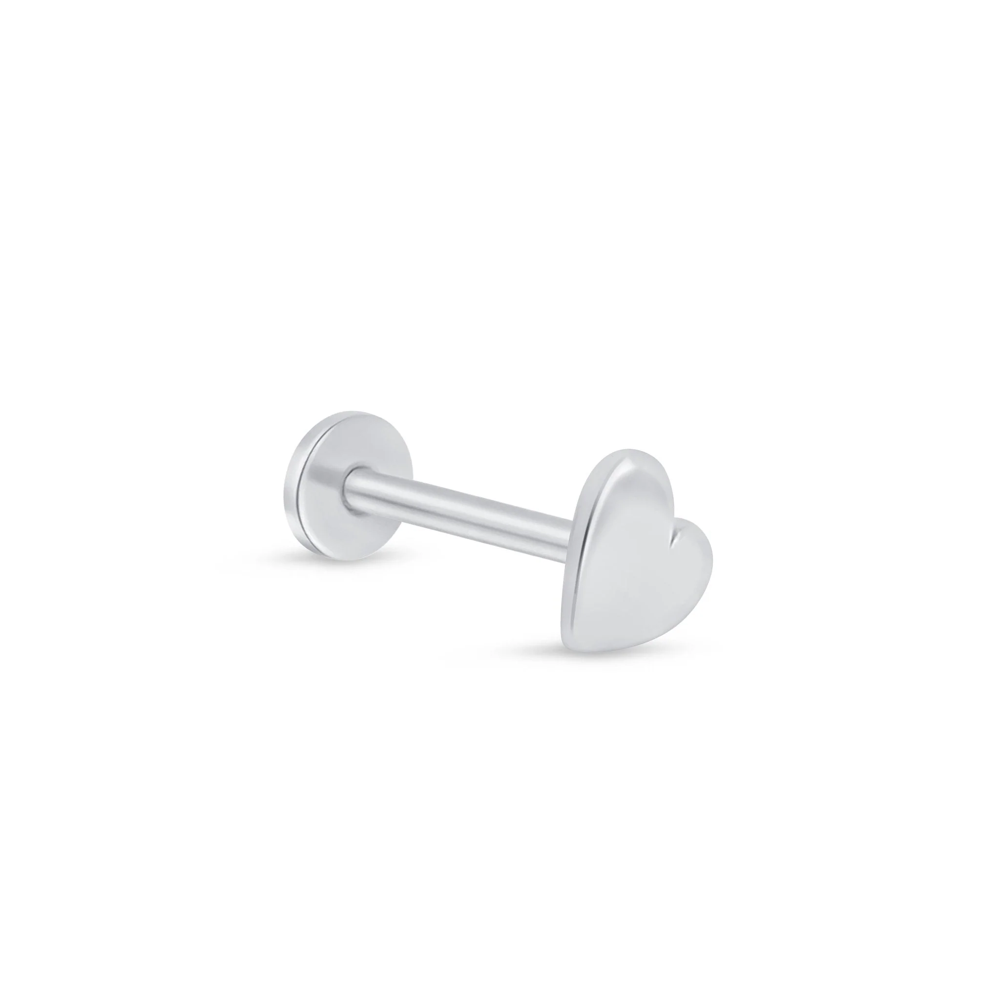 White Gold Heart Threaded Flat Back Stud Earring - Image 6