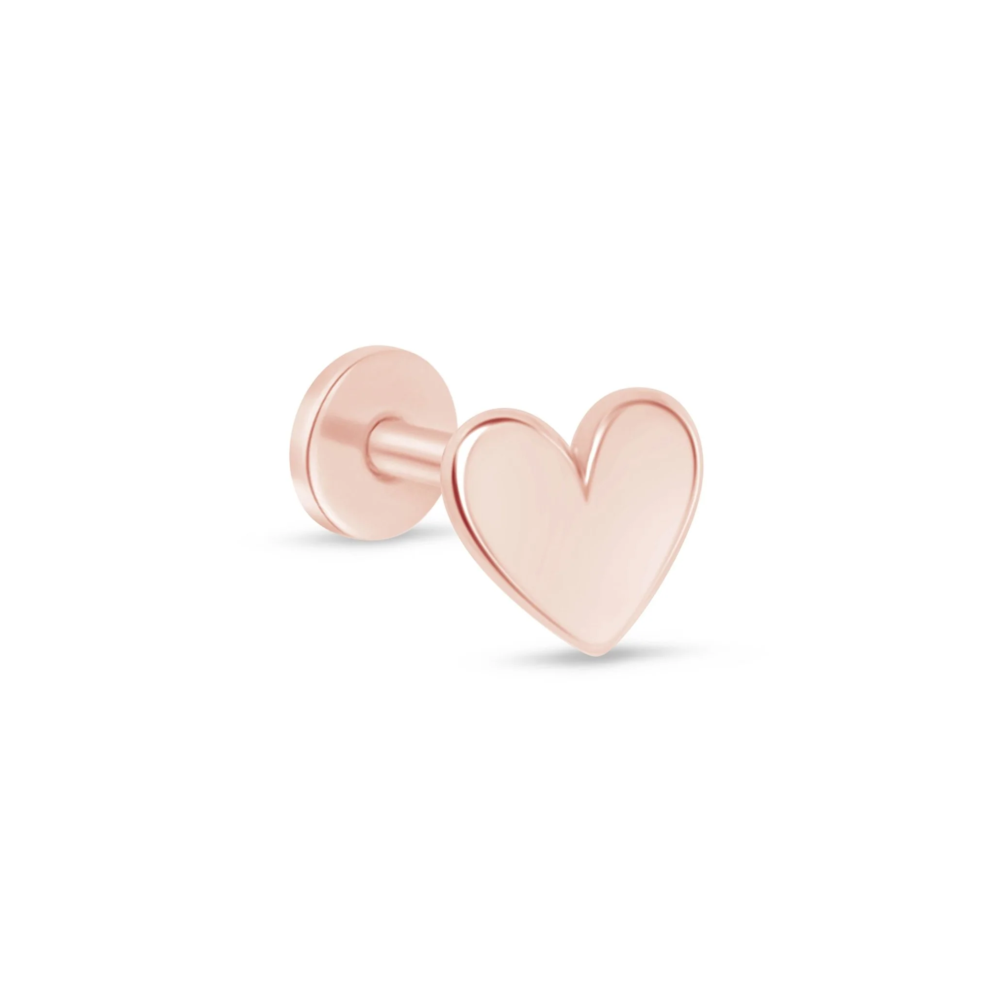 Rose Gold Heart Flat Back Threaded Stud Earring