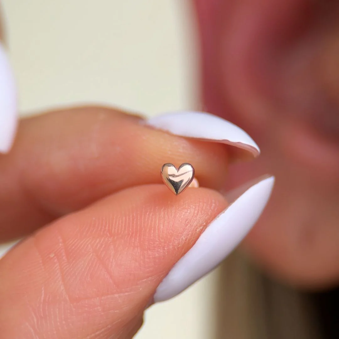Rose Gold Heart Flat Back Threaded Stud Earring - Image 2