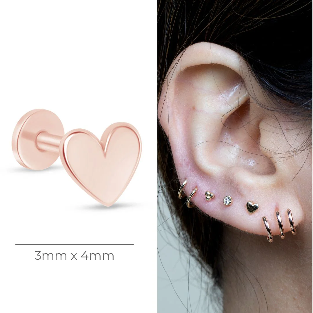 Rose Gold Heart Flat Back Threaded Stud Earring - Image 4