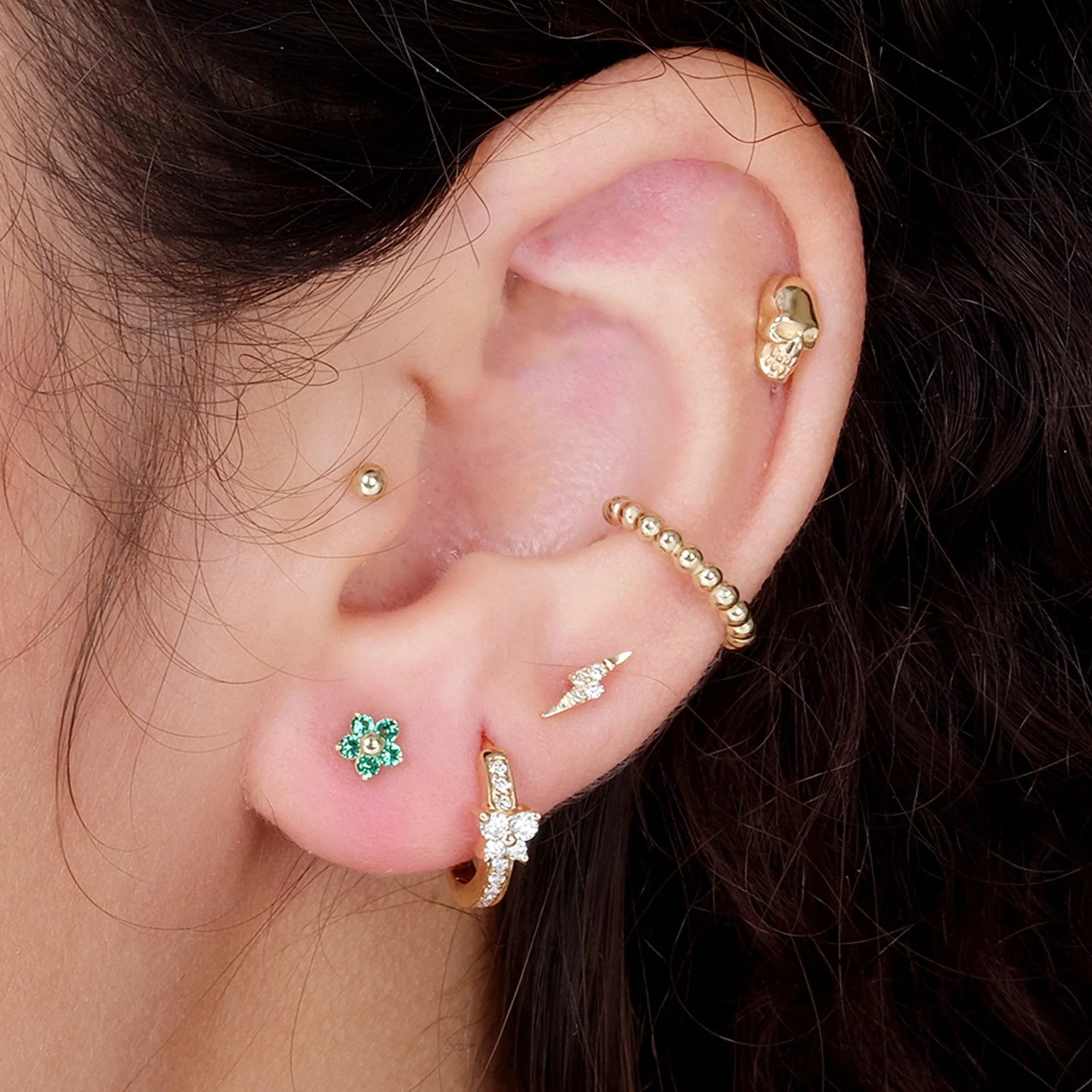 Yellow Gold Minimalist Skull Flat Back Earring - Image 10