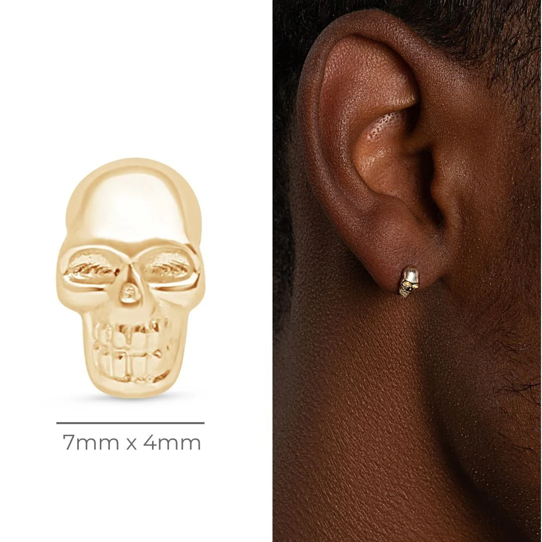 Yellow Gold Minimalist Skull Flat Back Earring - Image 11