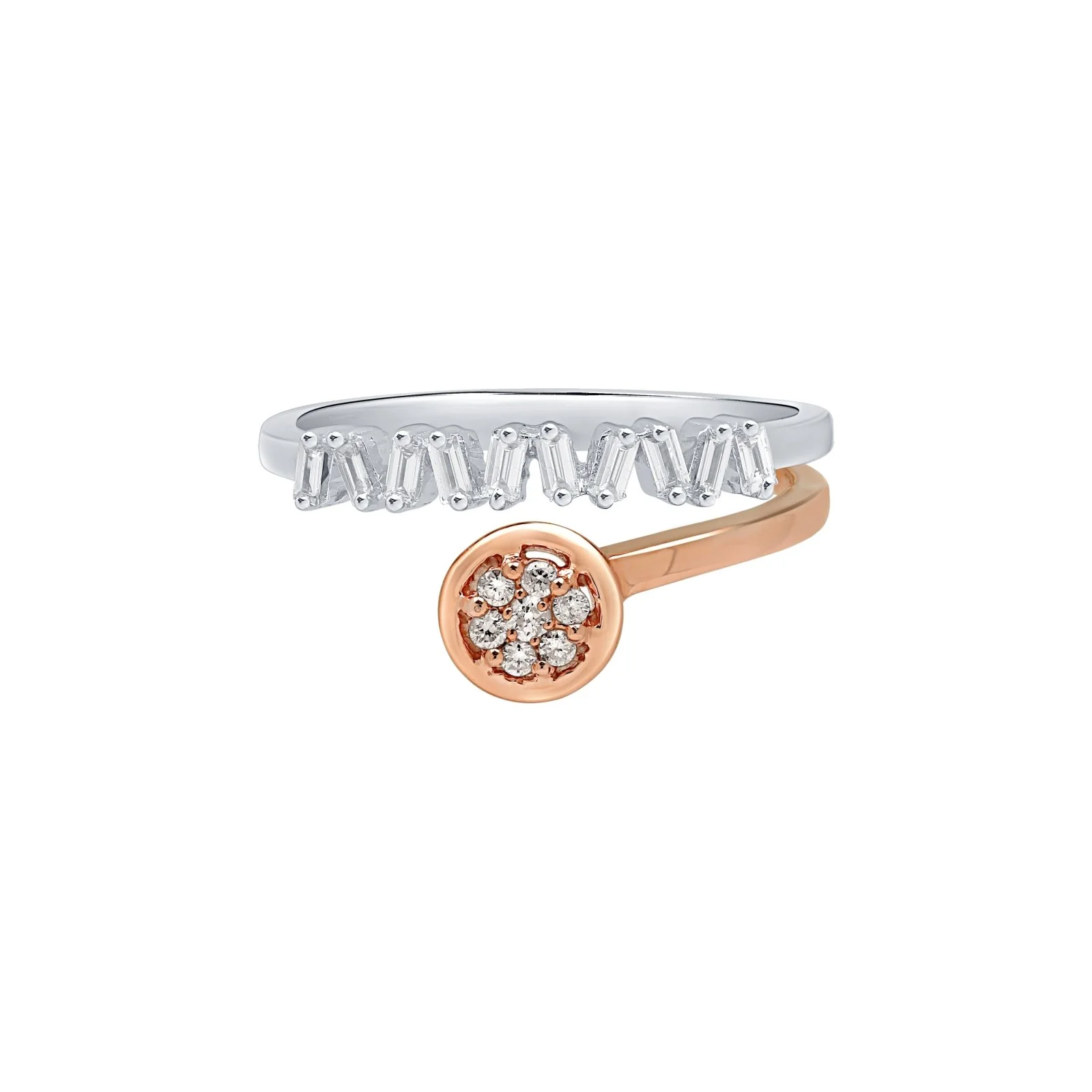 Mixed Shape Diamond Two-Tone Ring in Solid 18k White Gold and Rose Gold