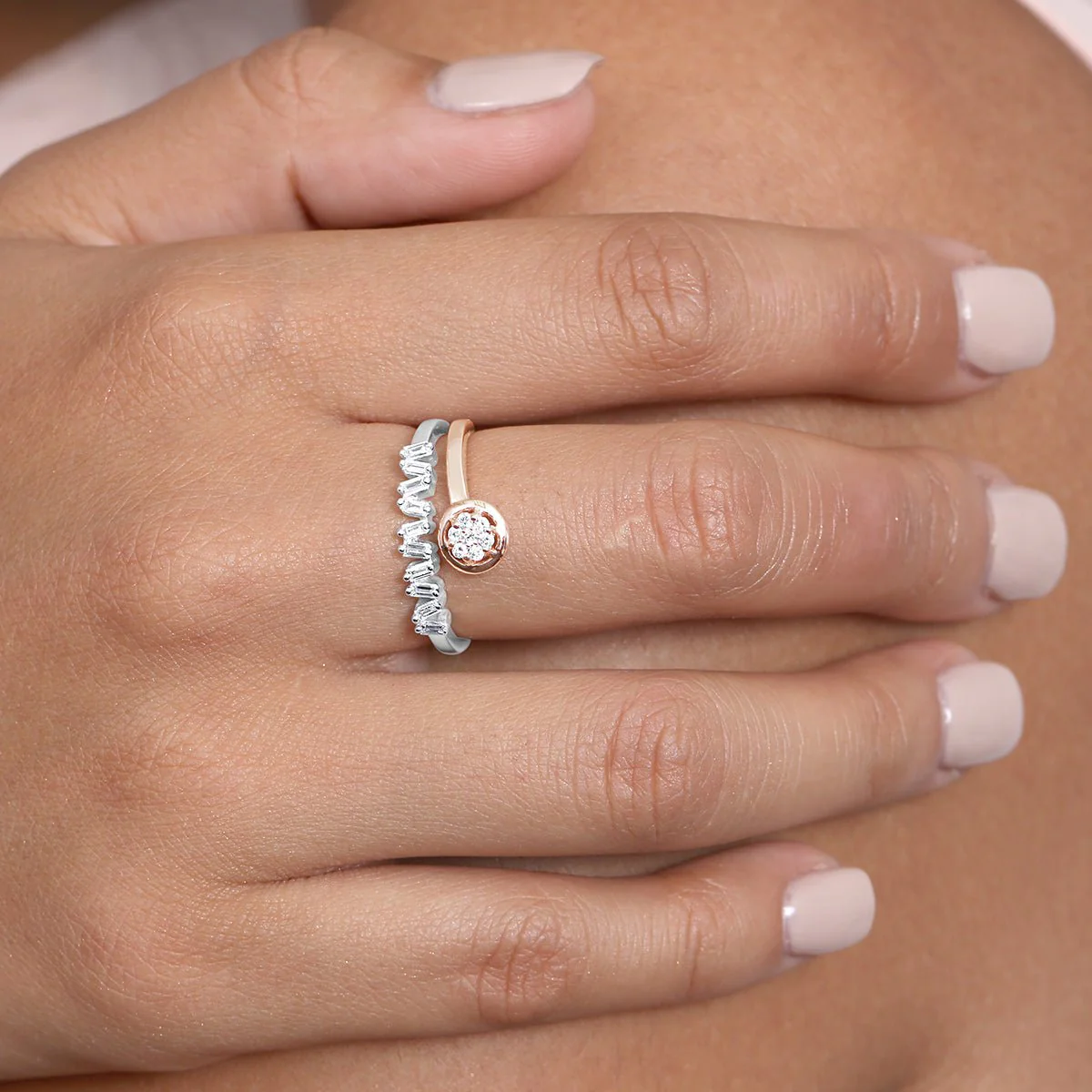 Mixed Shape Diamond Two-Tone Ring in Solid 18k White Gold and Rose Gold - Image 2