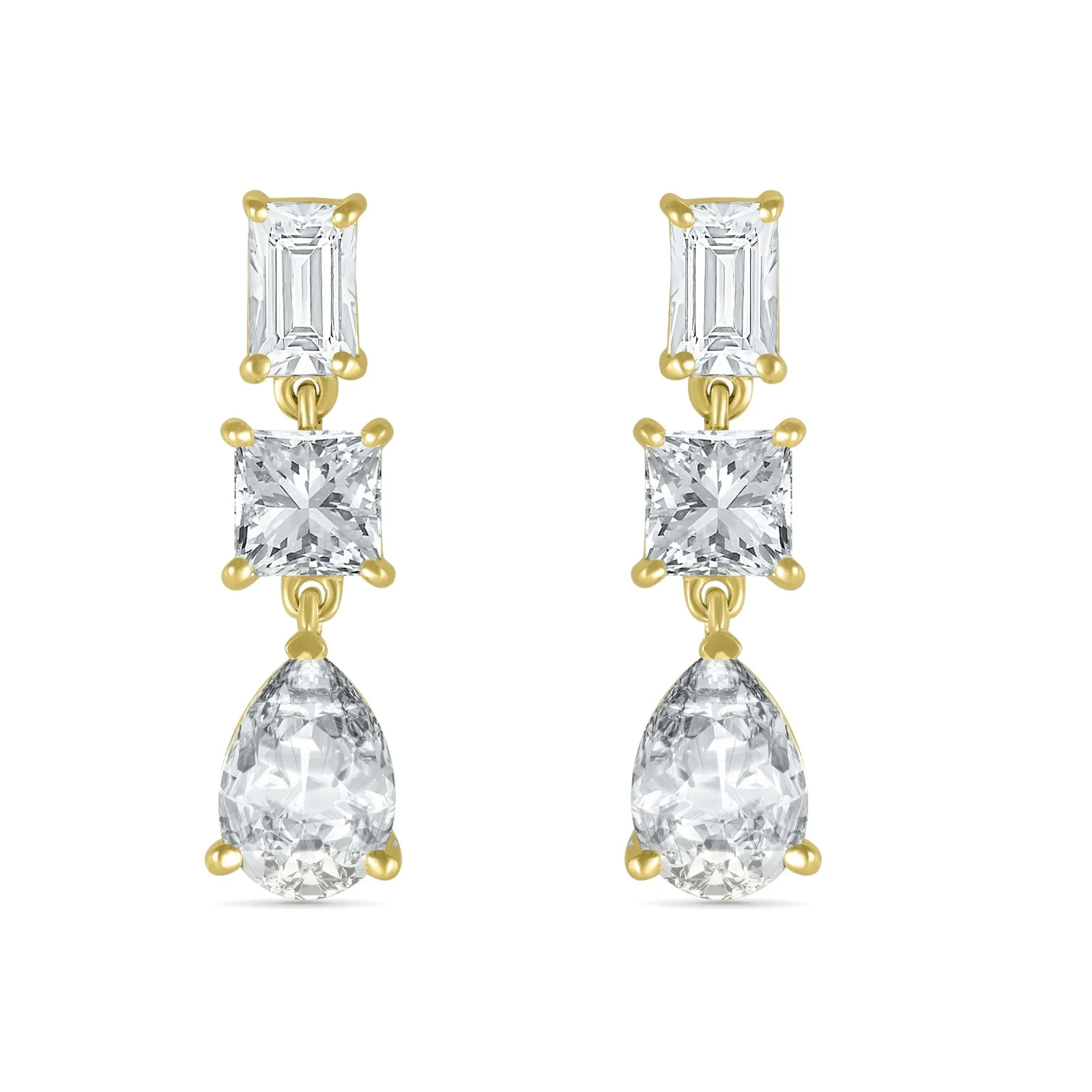 Yellow Gold Diamond Multi-Cut Drop Dangles