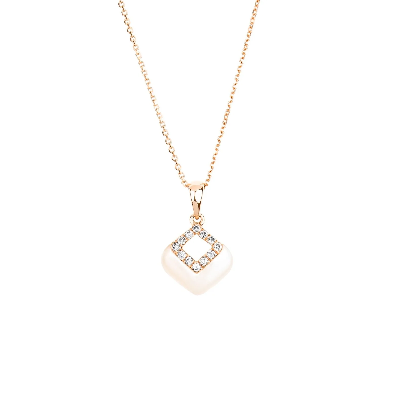 Rose Gold Mother of Pearl Diamond Cutout Pendant