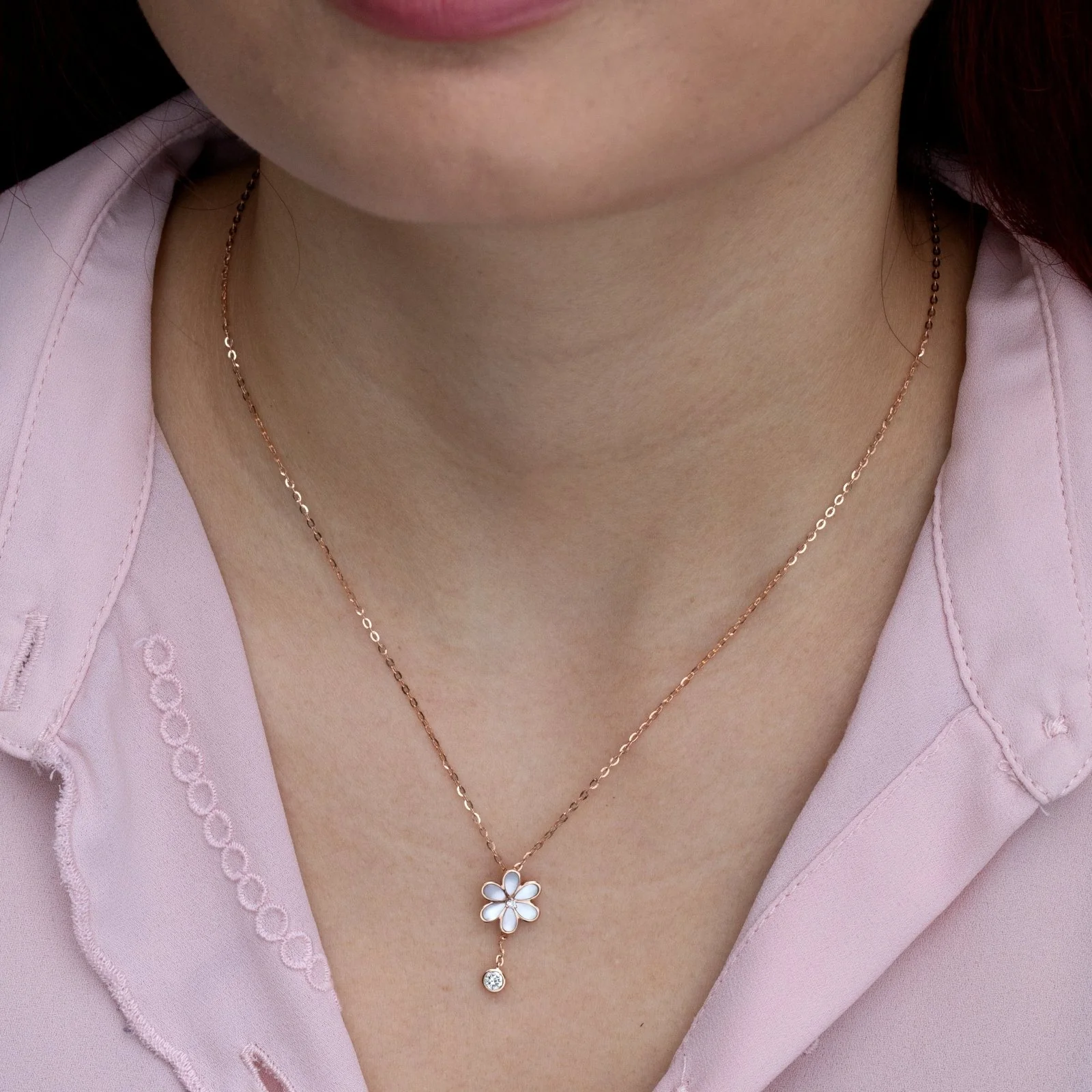 Mother of Pearl Flower Lariat Necklace - Image 4
