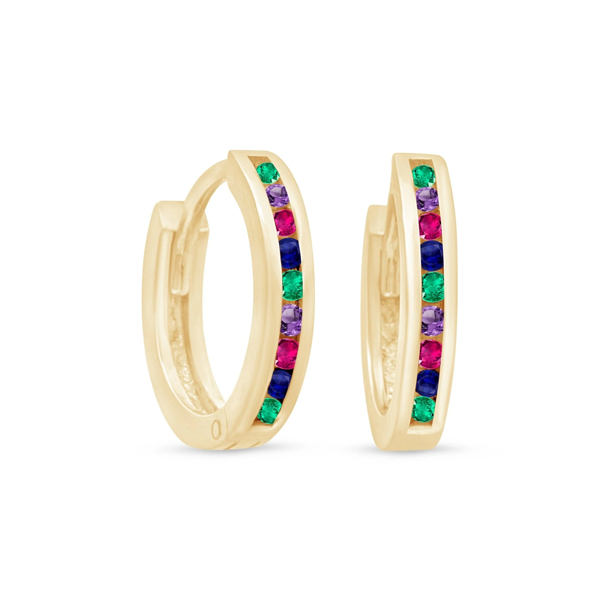 Yellow Gold Multicolor Huggie Hoop - Image 6