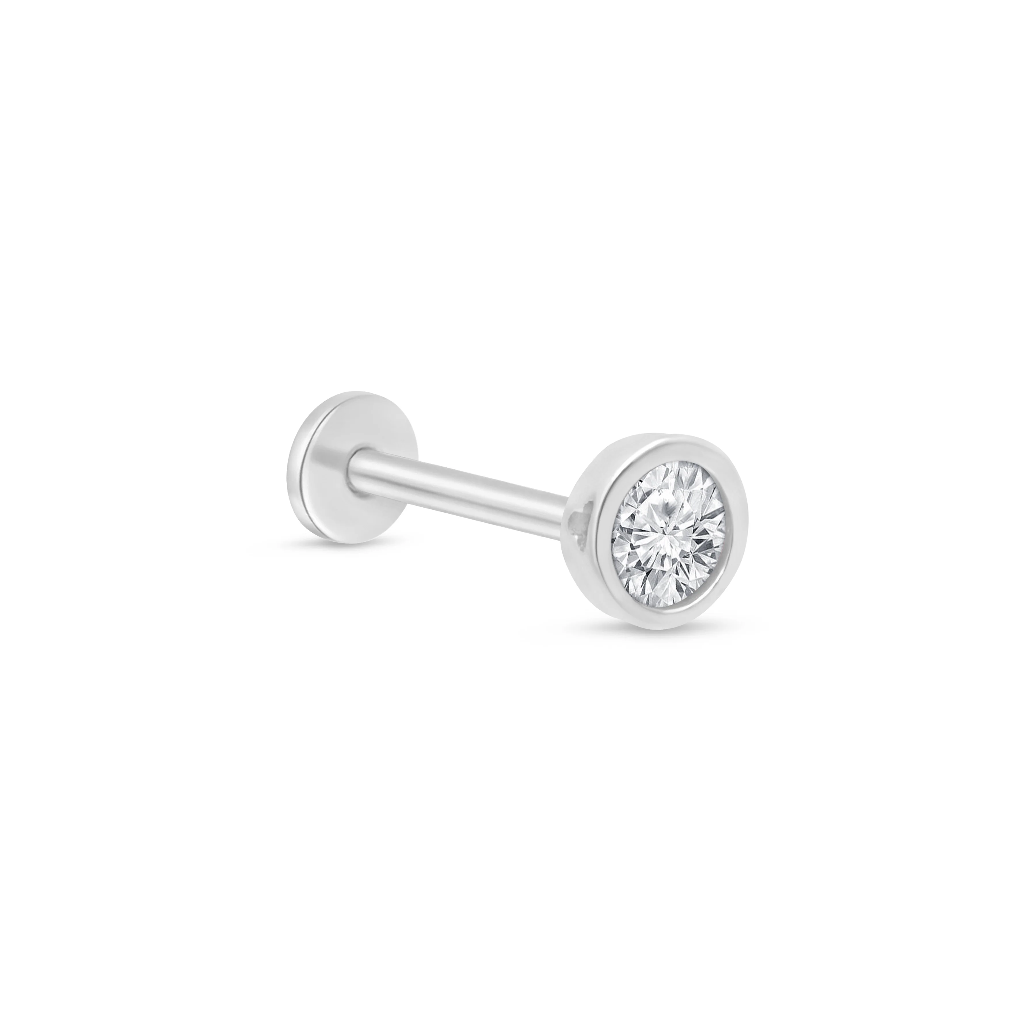 White Gold Natural Diamond Bezel Flat Back Earring