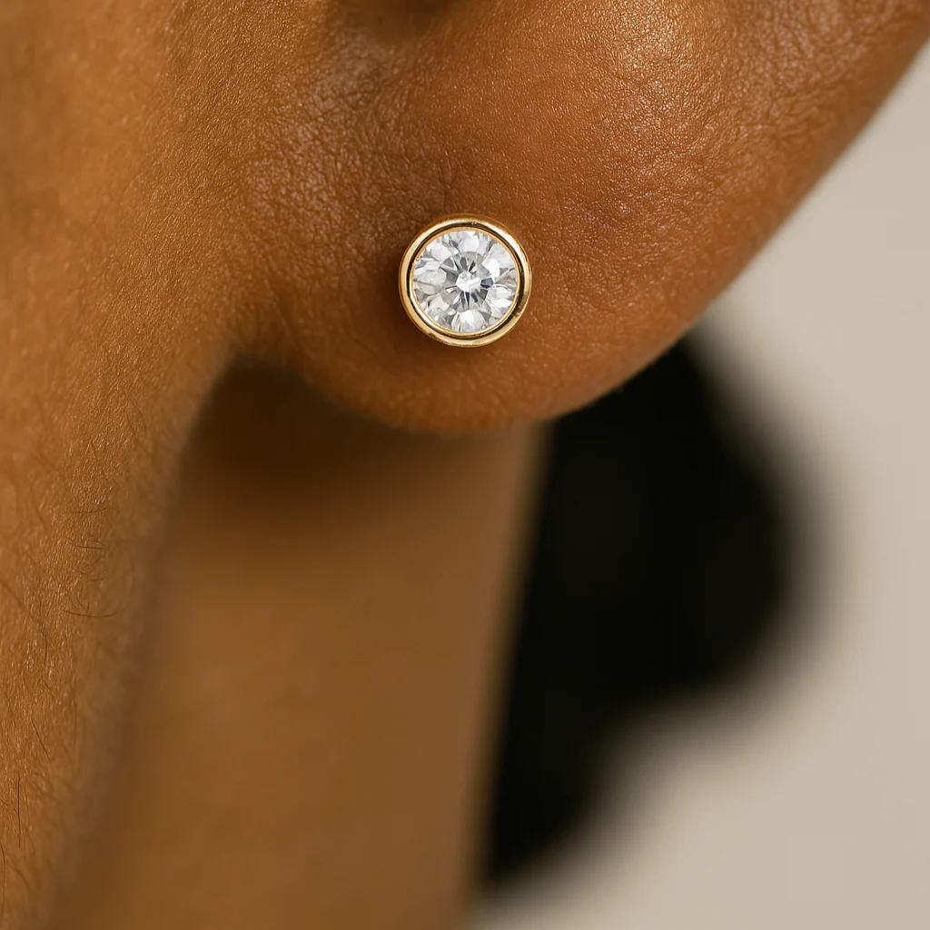 Yellow Gold Natural Diamond Bezel Flat Back Earring - Image 9