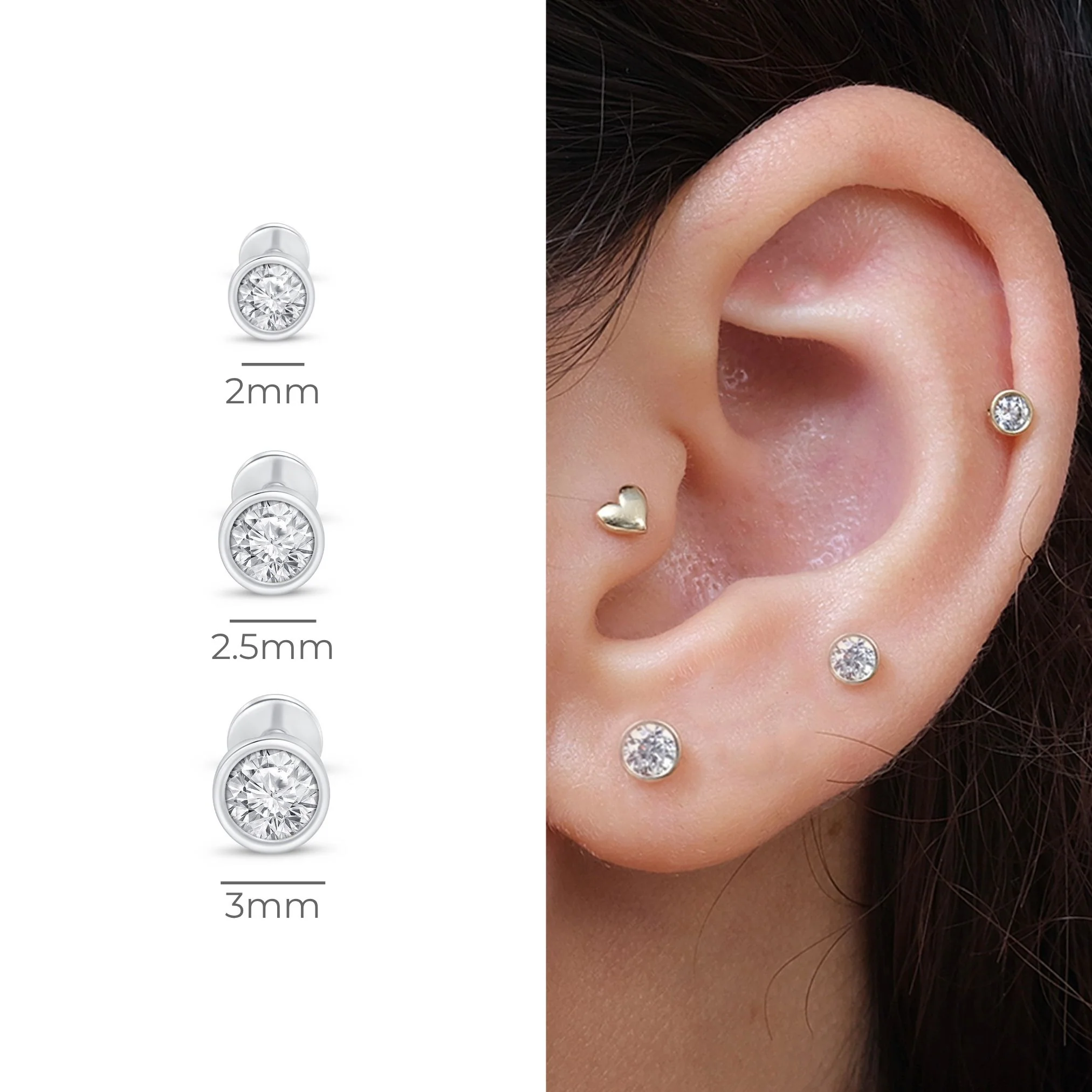 White Gold Natural Diamond Bezel Flat Back Earring - Image 6
