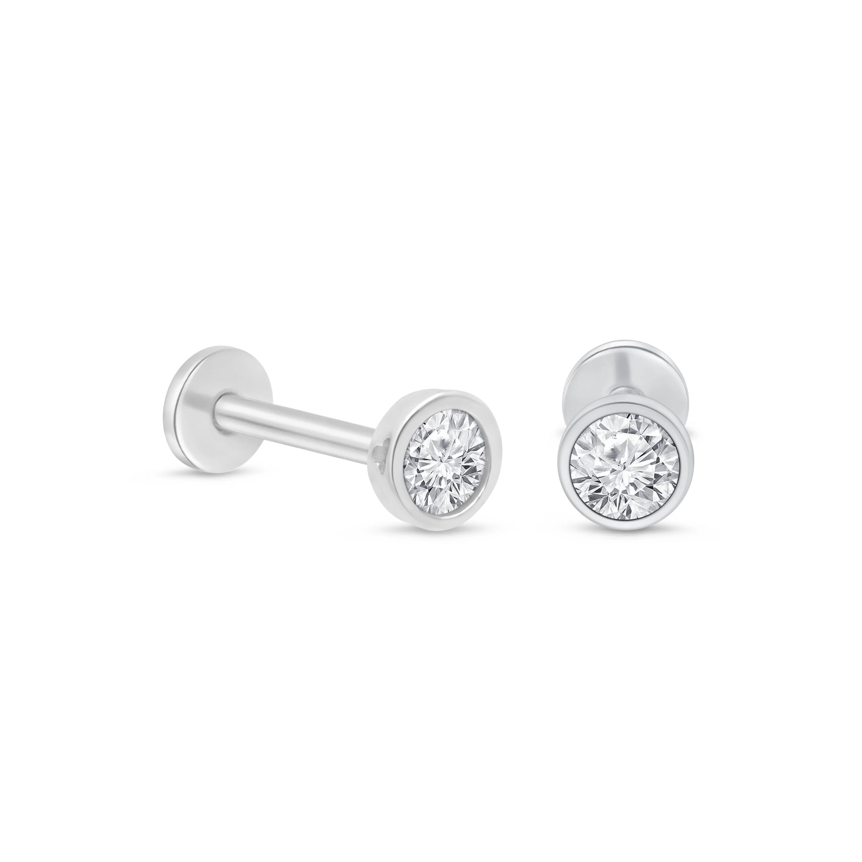 White Gold Natural Diamond Bezel Flat Back Earring - Image 7