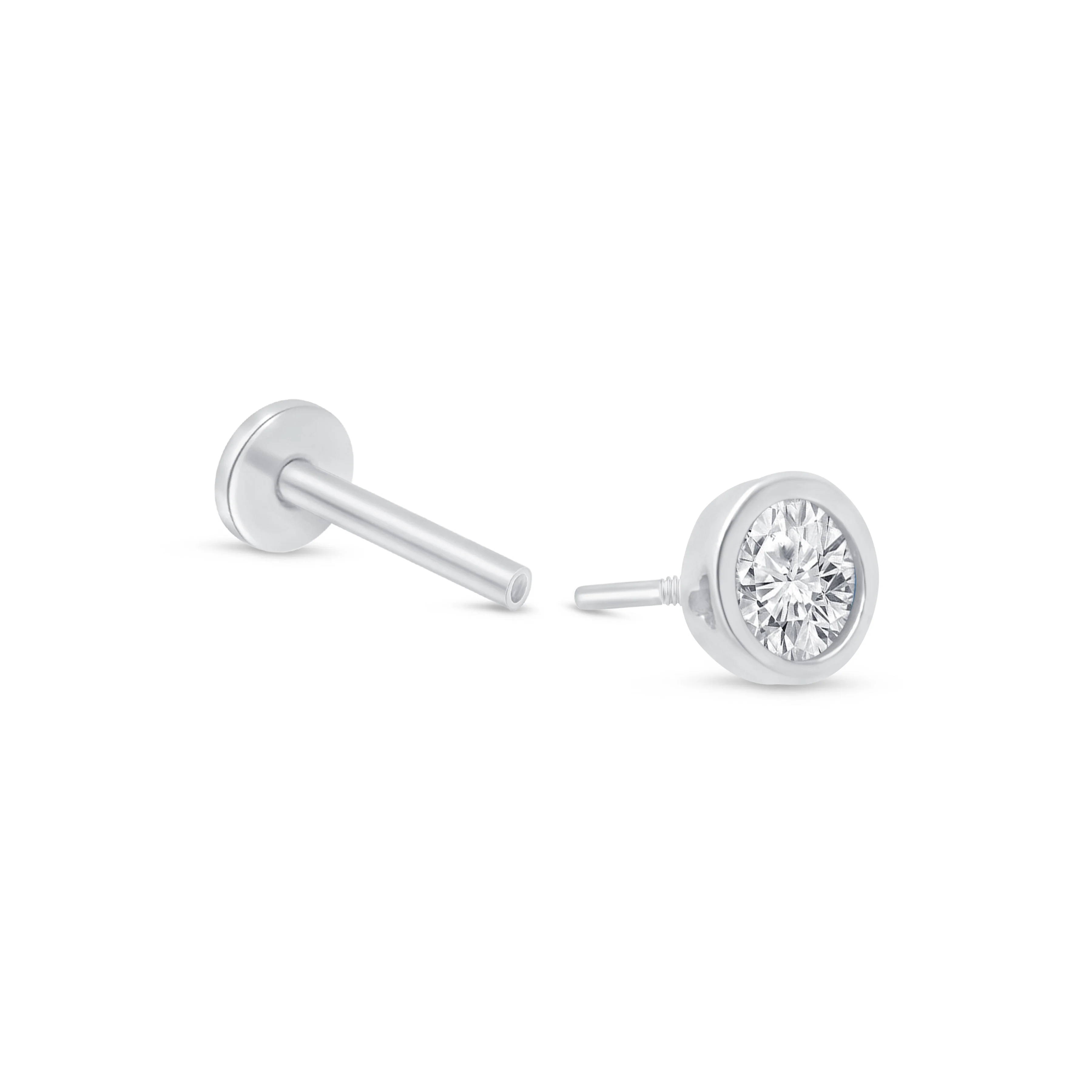 White Gold Natural Diamond Bezel Flat Back Earring - Image 8