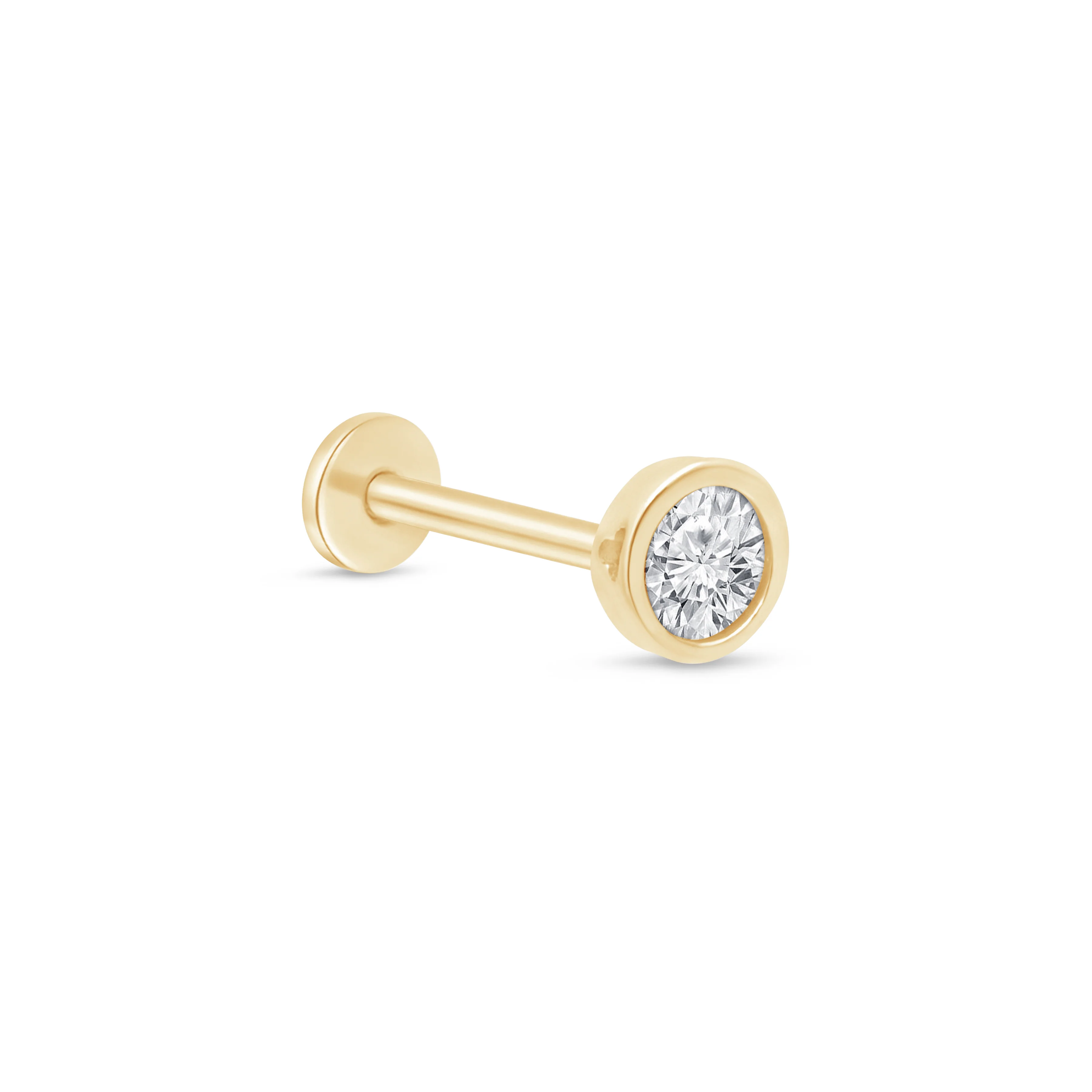Yellow Gold Natural Diamond Bezel Flat Back Earring