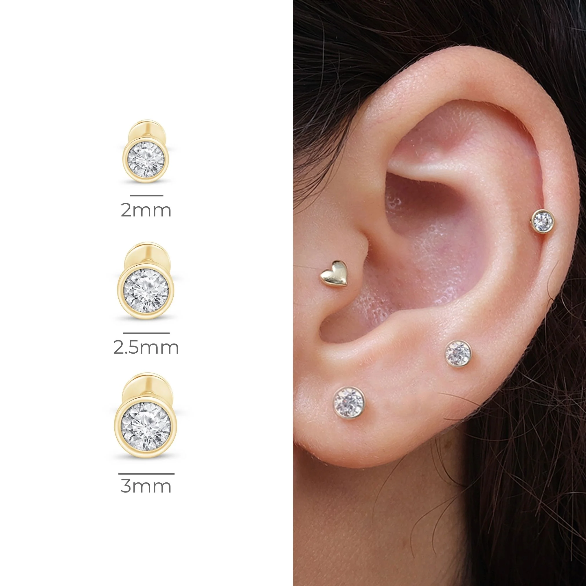 Yellow Gold Natural Diamond Bezel Flat Back Earring - Image 15
