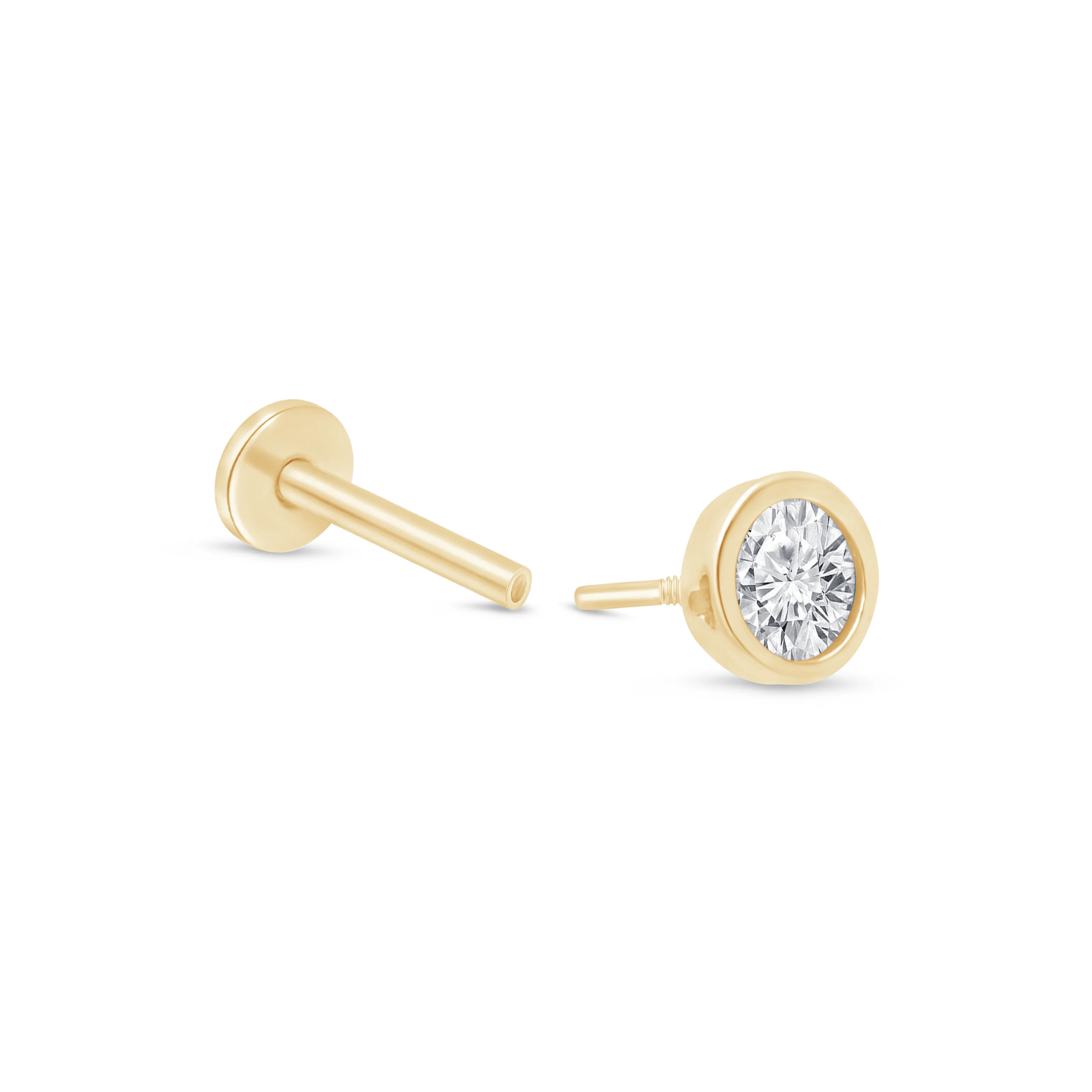 Yellow Gold Natural Diamond Bezel Flat Back Earring - Image 16
