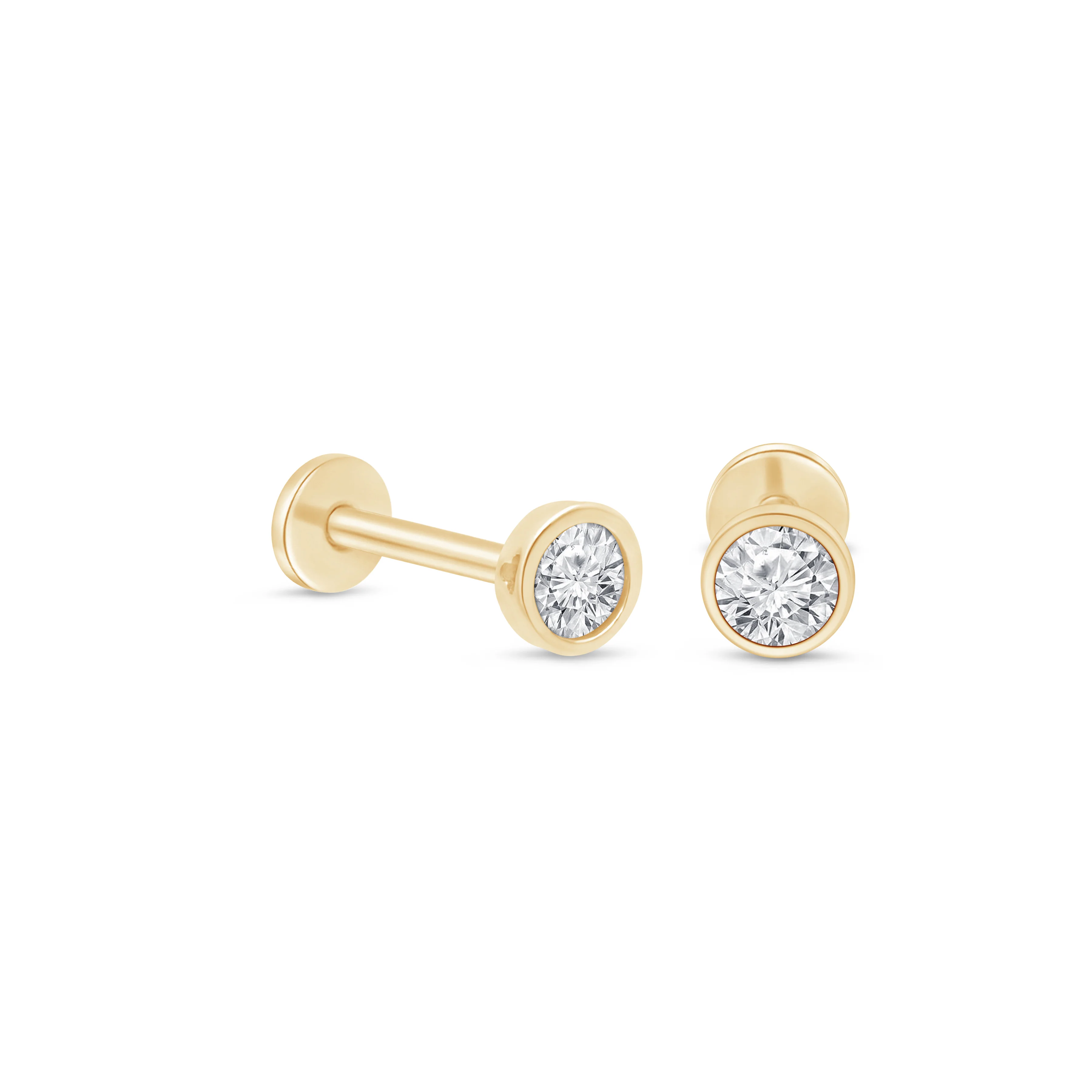 Yellow Gold Natural Diamond Bezel Flat Back Earring - Image 17