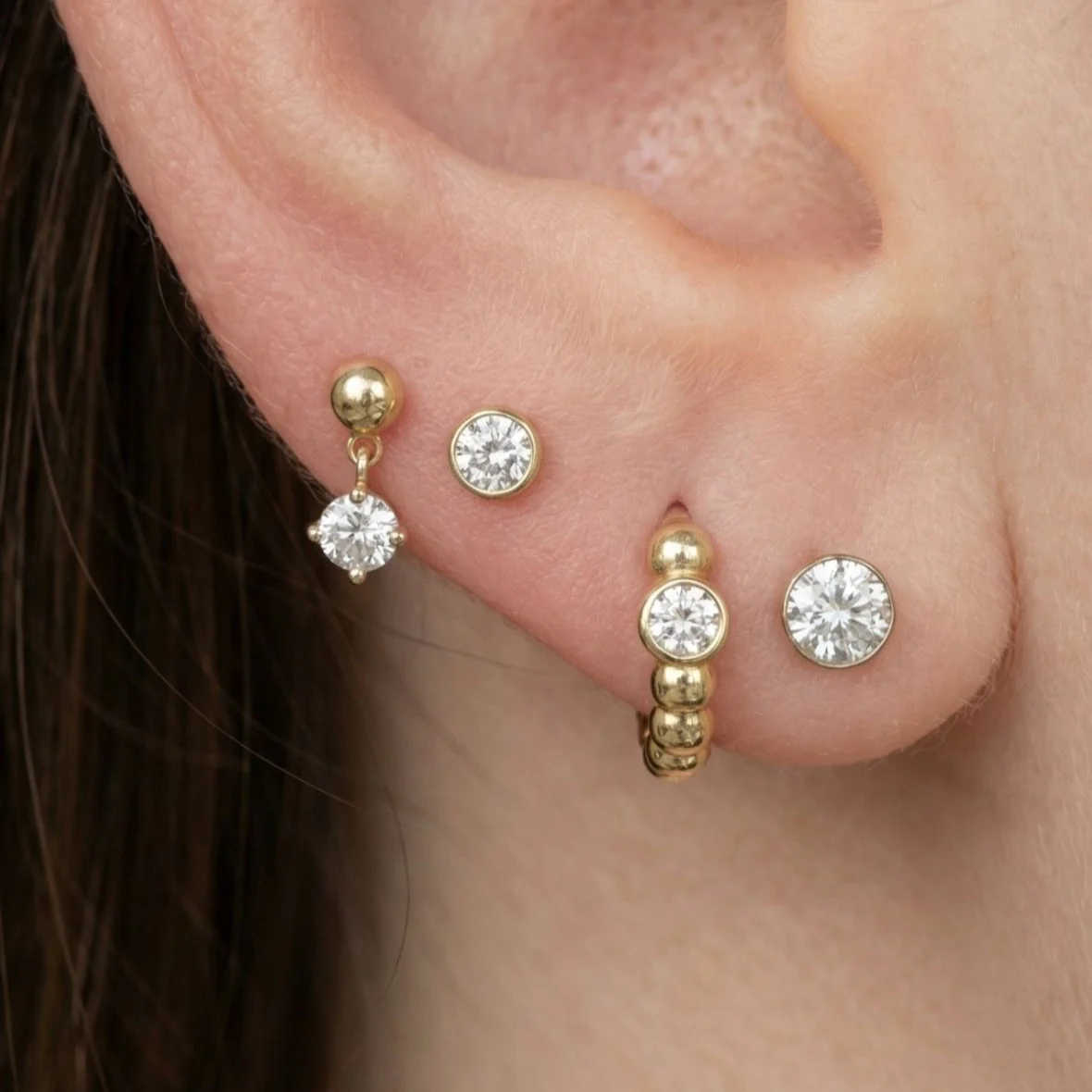 Yellow Gold Natural Diamond Bezel Flat Back Earring - Image 3